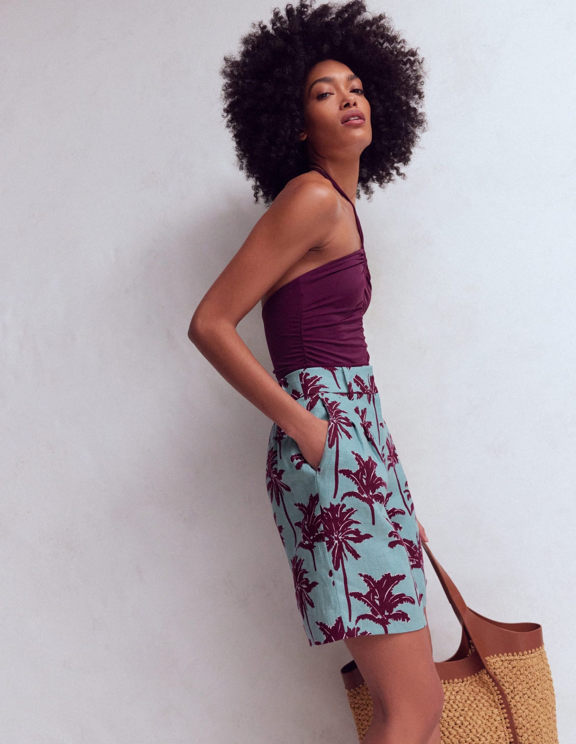Kensington Linen Shorts-Seamist Blue. Palm Paradise - Image 6