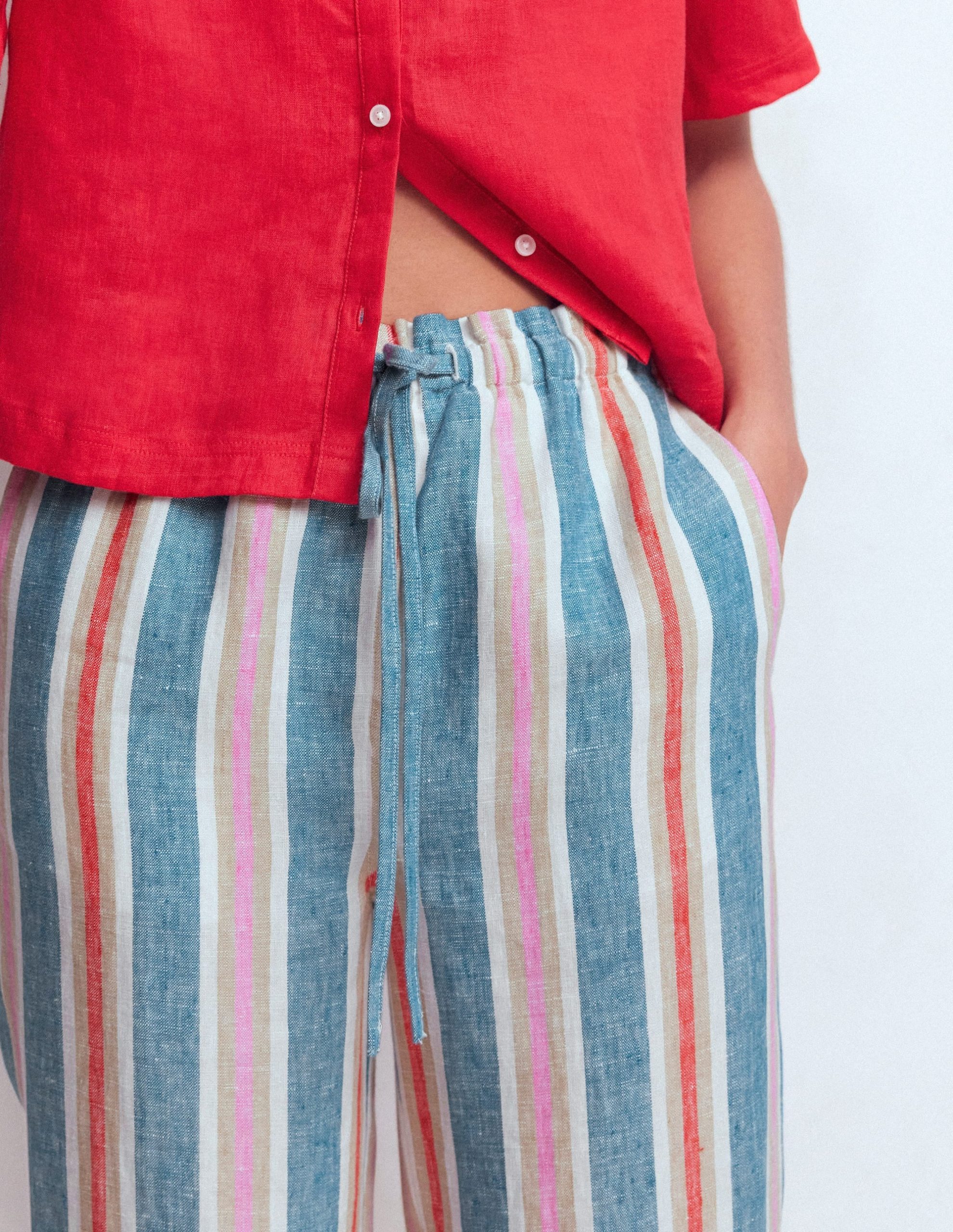 Islington Linen Crop Pants-Blue. Pink. Red Multistripe - Image 2