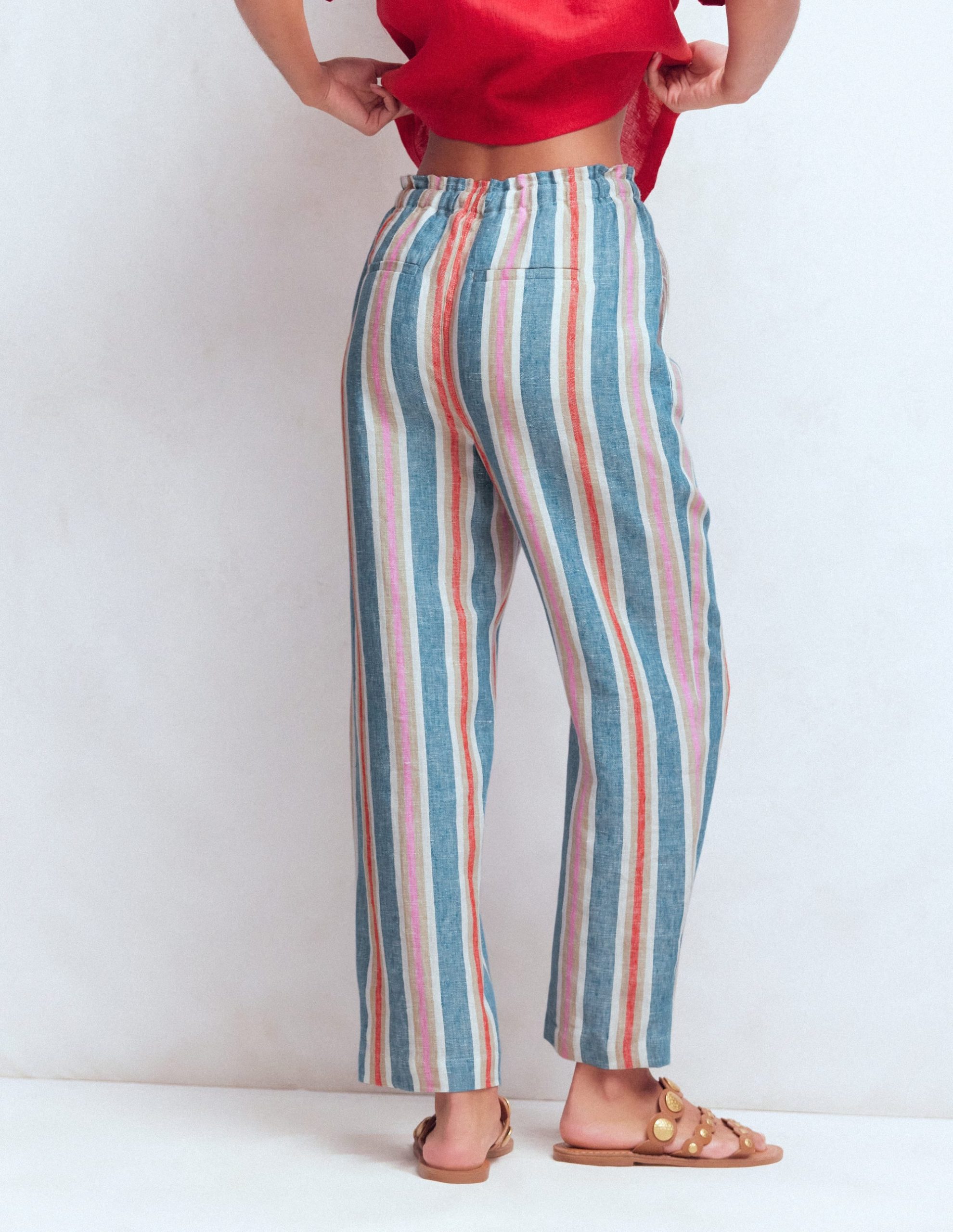 Islington Linen Crop Pants-Blue. Pink. Red Multistripe - Image 3