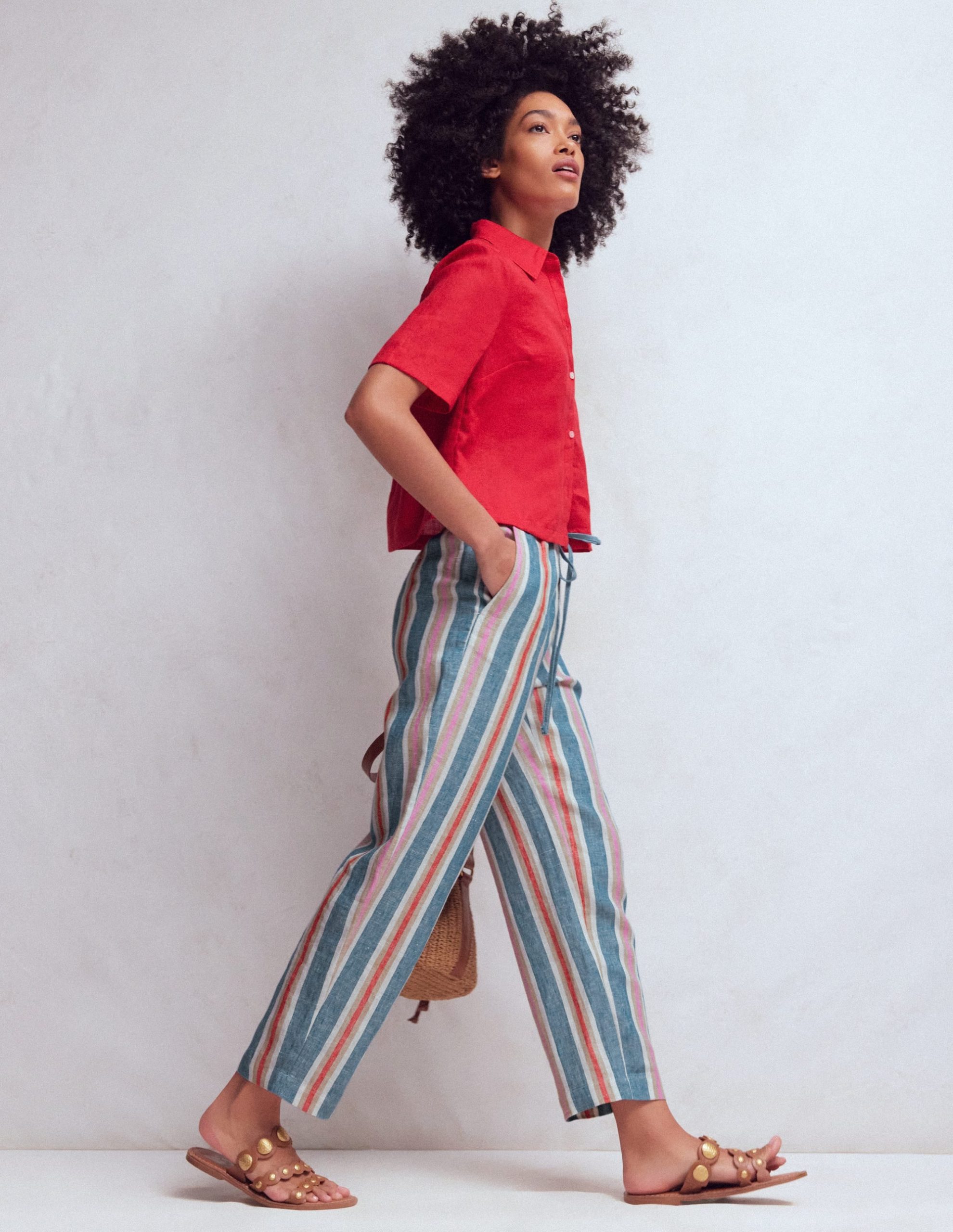 Islington Linen Crop Pants-Blue. Pink. Red Multistripe - Image 4