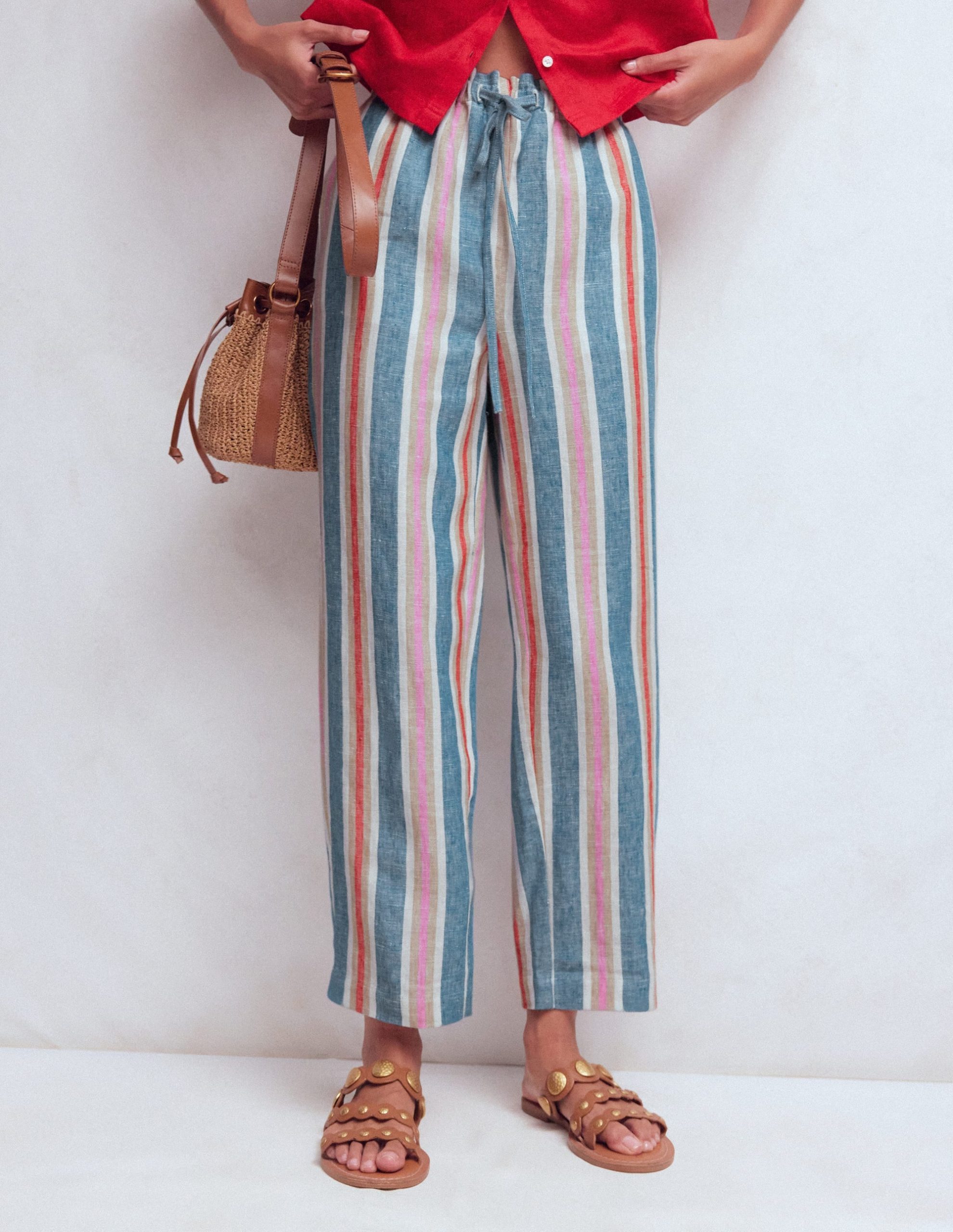 Islington Linen Crop Pants-Blue. Pink. Red Multistripe - Image 5