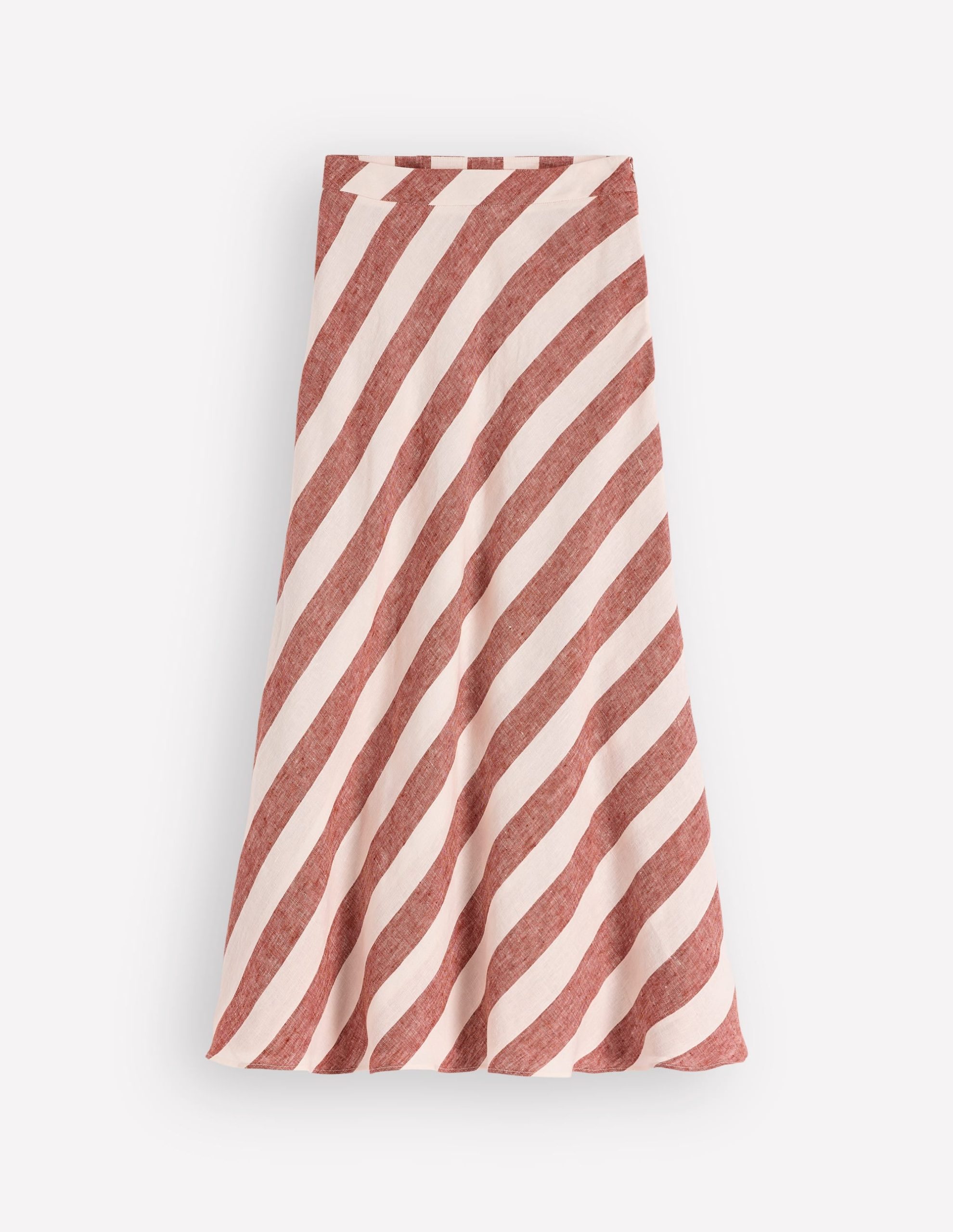 Bias Cut Linen Slip Skirt-Brown Diagonal Stripe - Image 7