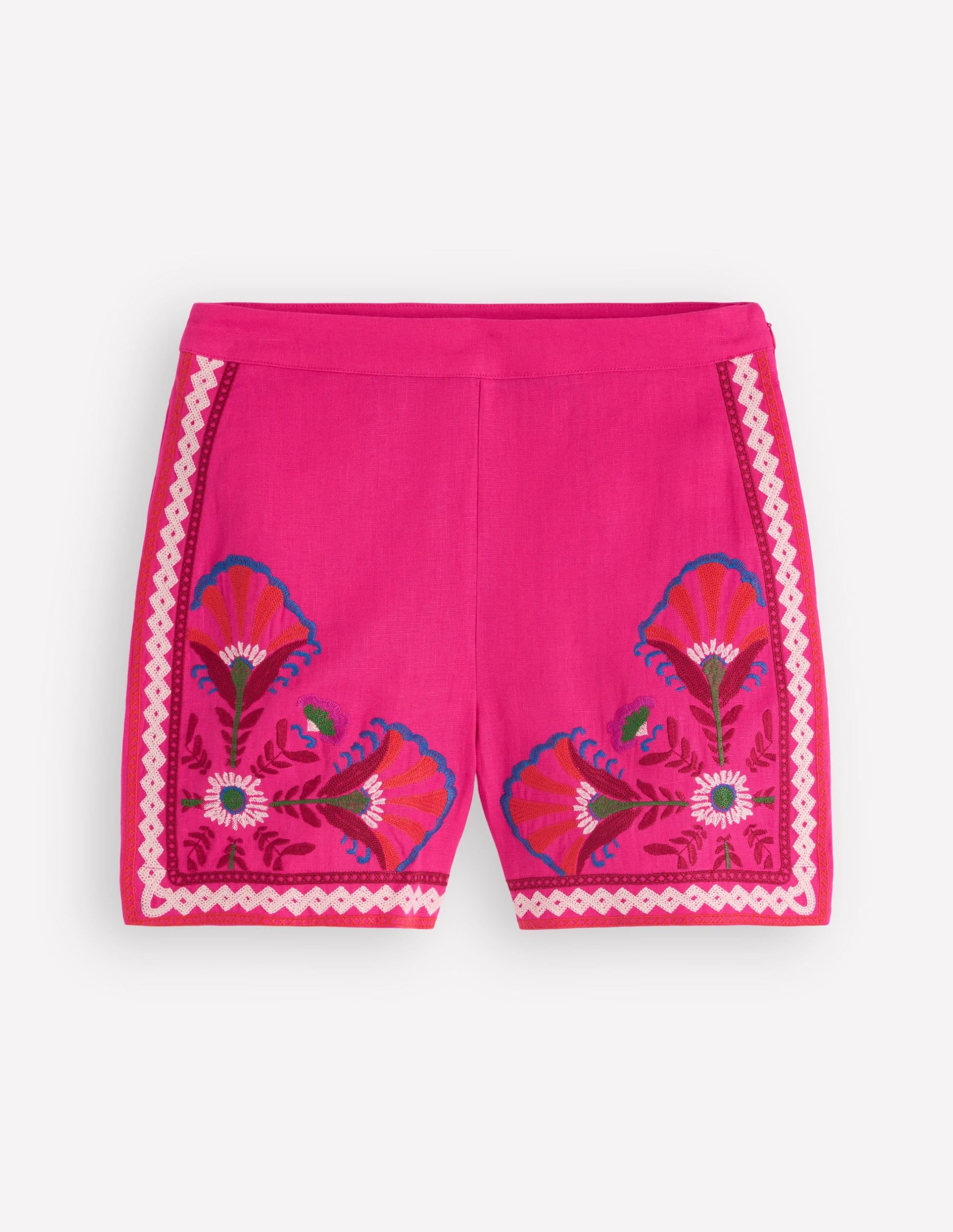 Embroidered Linen Shorts-Pink Peony. Embroidered - Image 7