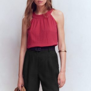 Chelsea Belted Linen Shorts-Black