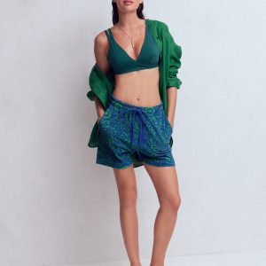 Islington Towelling Shorts-Green/ Blue. Enchanted Paisley