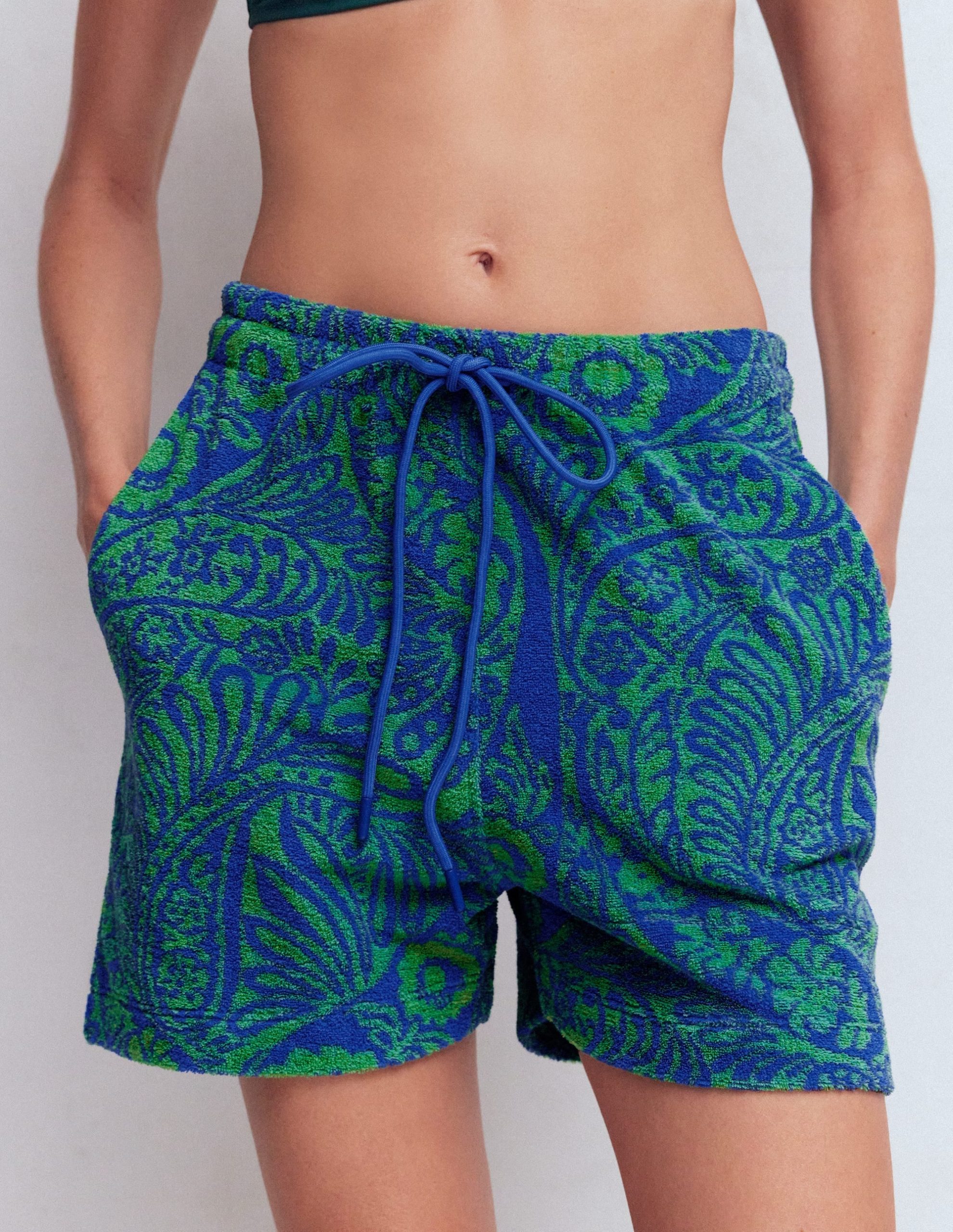 Islington Towelling Shorts-Green/ Blue. Enchanted Paisley - Image 4