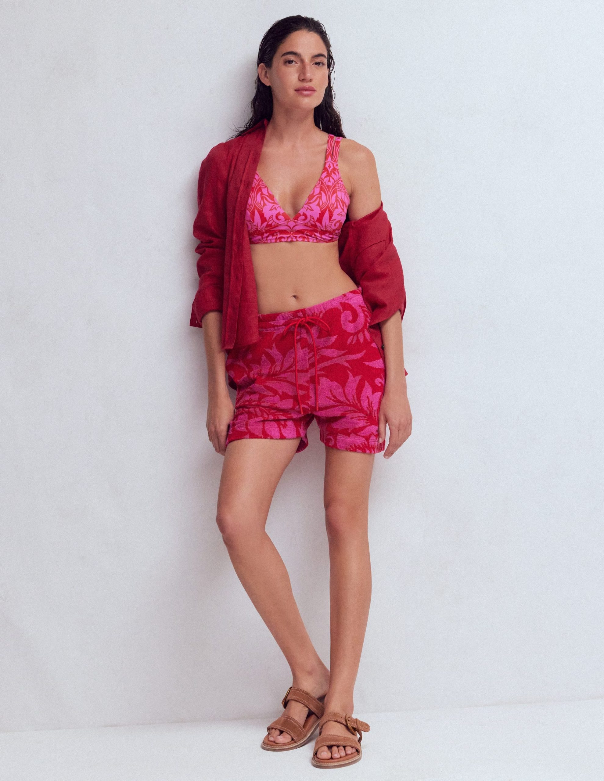 Islington Towelling Shorts-Salsa. Floral