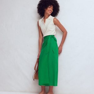Dimitra Linen Column Skirt-Rich Emerald
