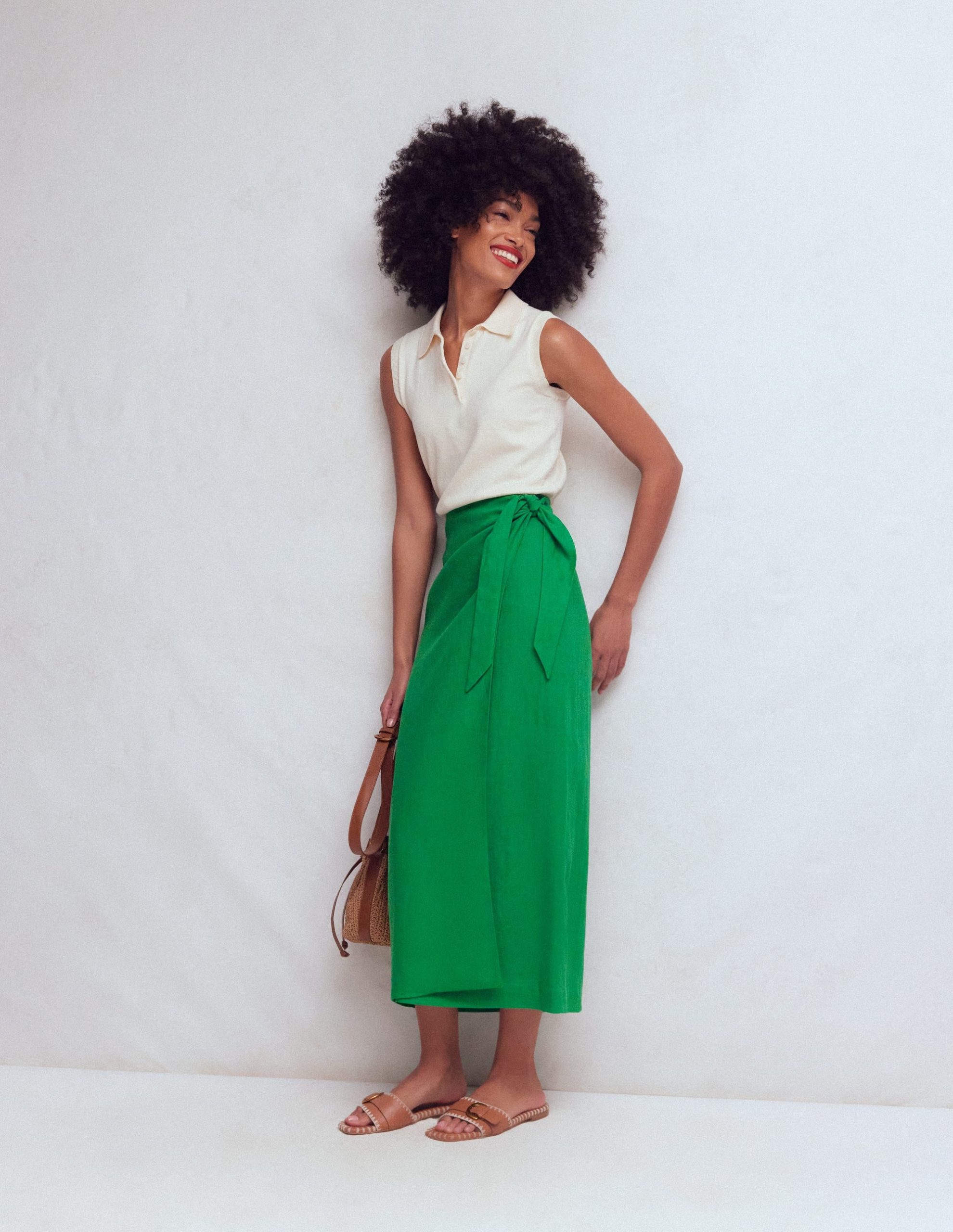 Dimitra Linen Column Skirt-Rich Emerald