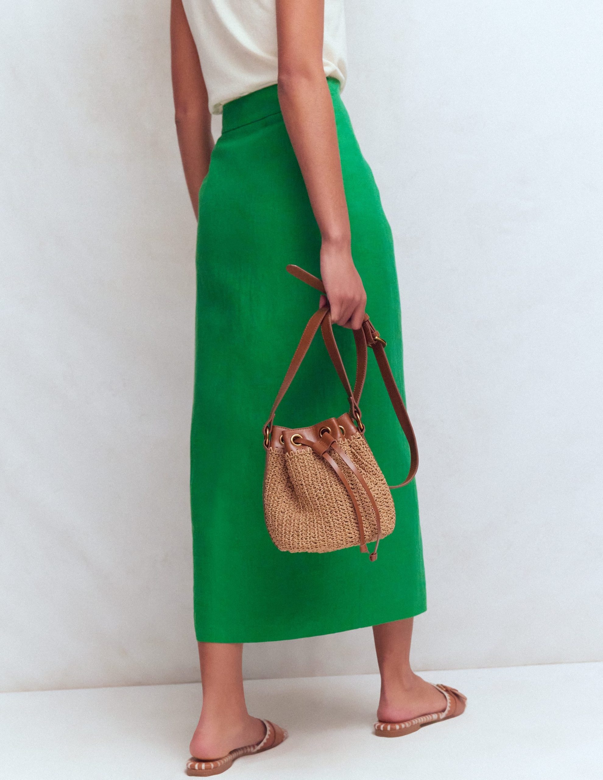 Dimitra Linen Column Skirt-Rich Emerald - Image 3