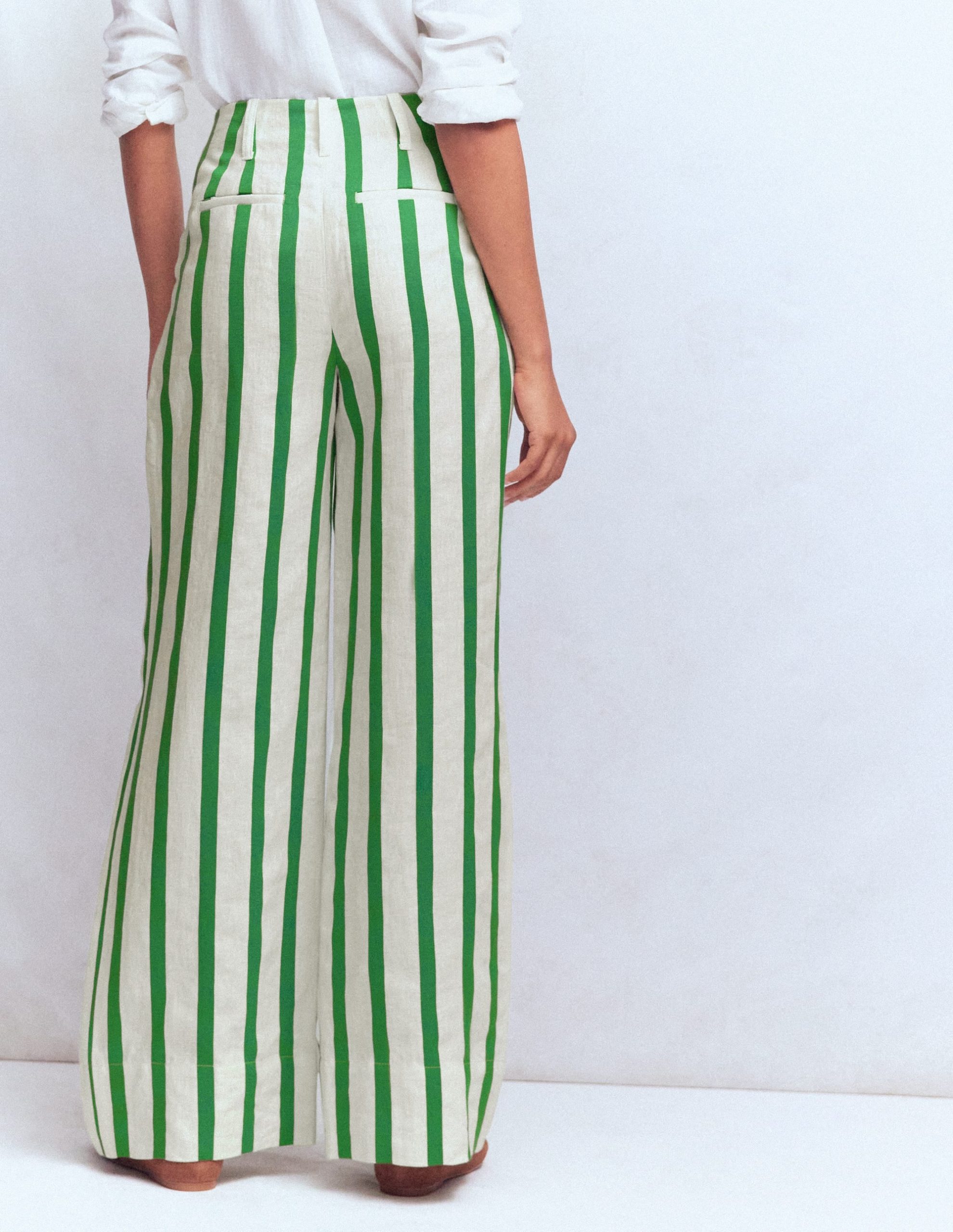 Mayfair Linen Pants-Ivory. Fresh Green Stripe - Image 3