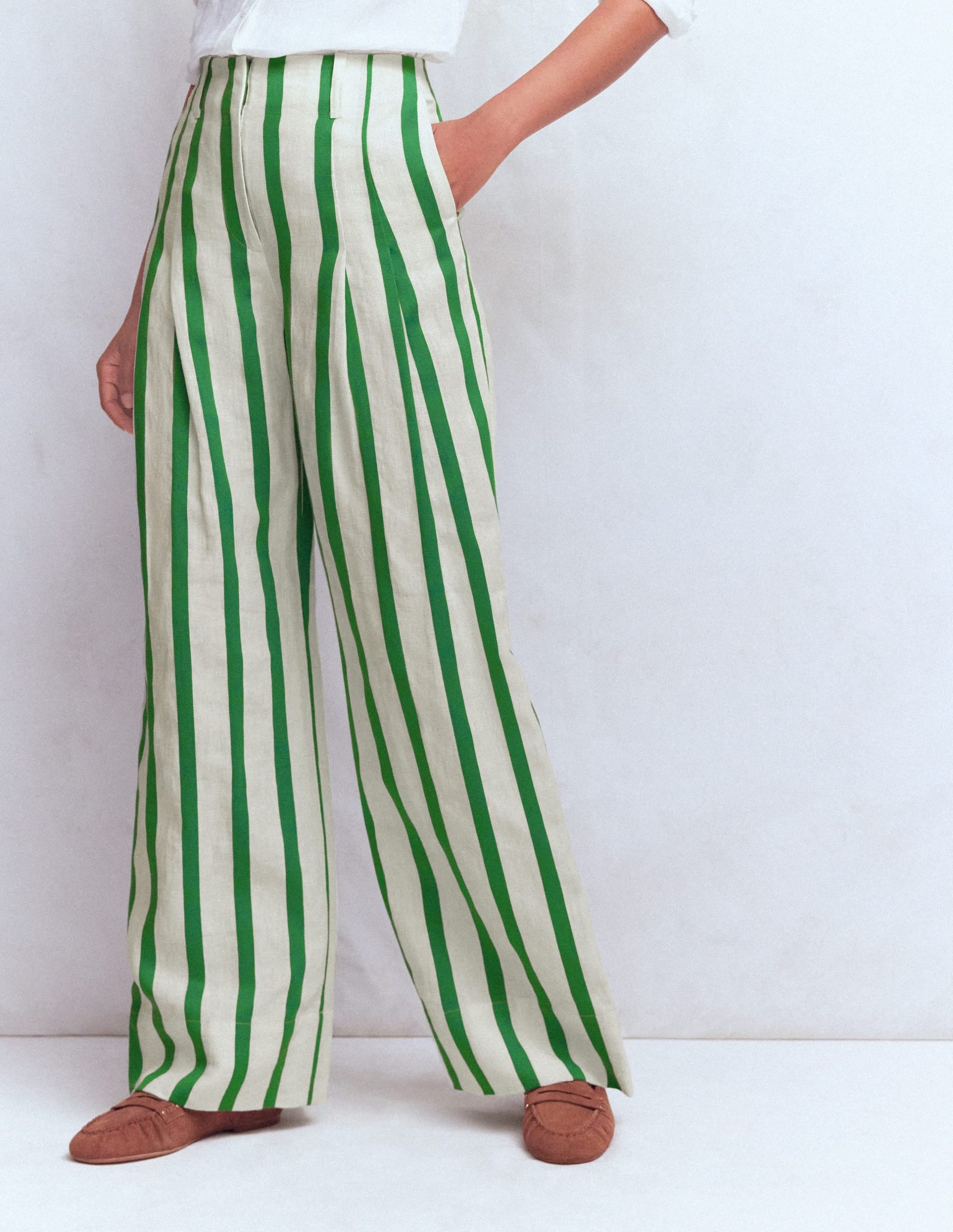 Mayfair Linen Pants-Ivory. Fresh Green Stripe - Image 4