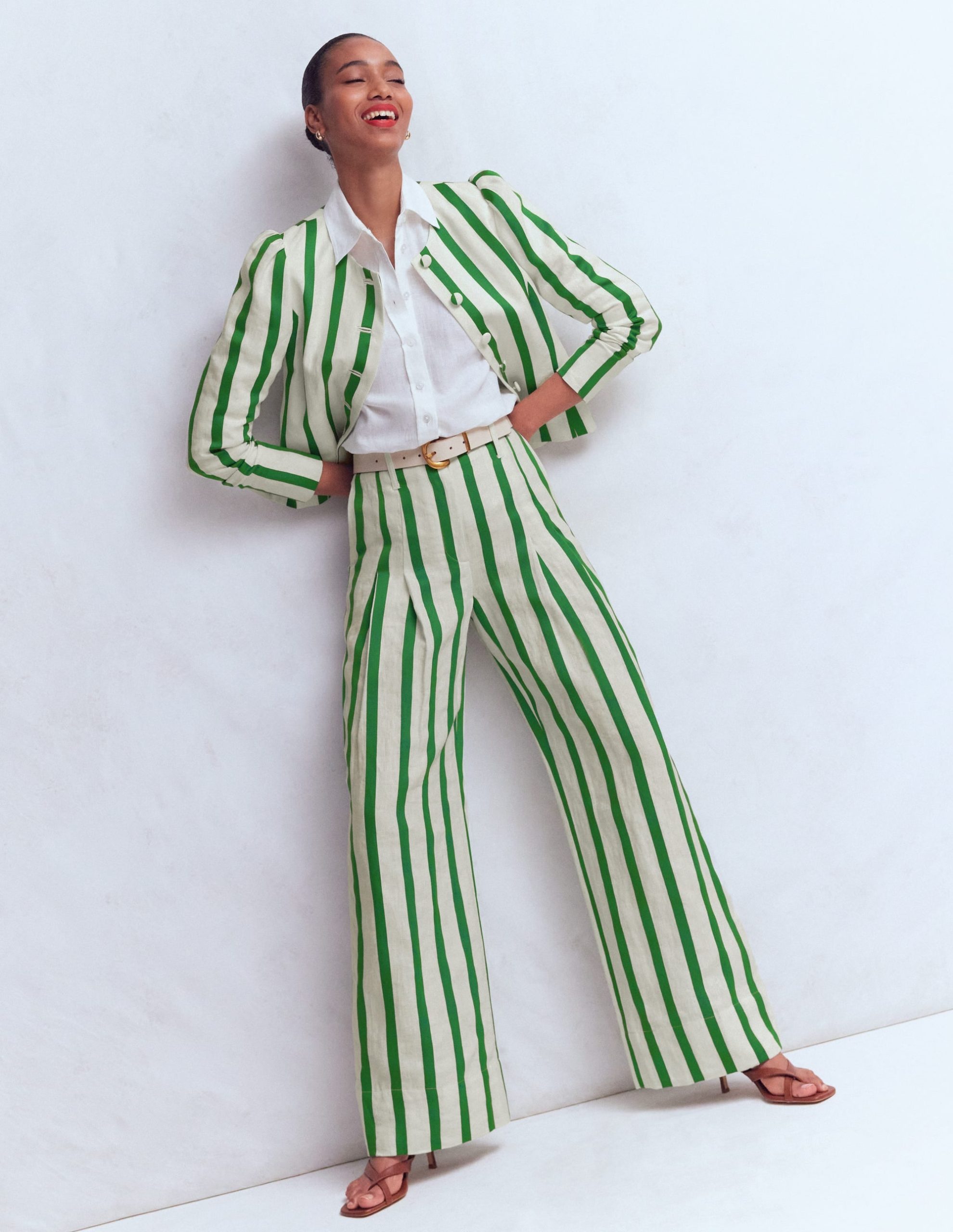 Mayfair Linen Pants-Ivory. Fresh Green Stripe - Image 5