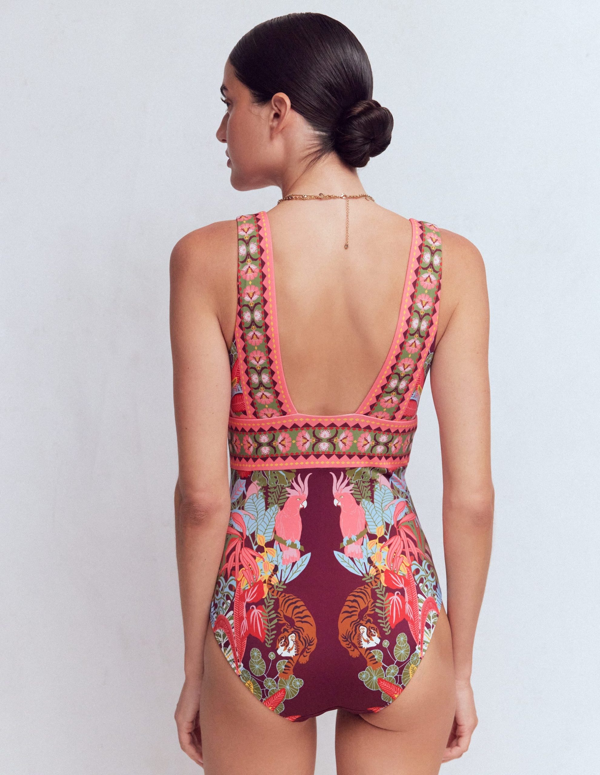 Porto V-neck Swimsuit-Chocberry. Tropical Safari - Image 3