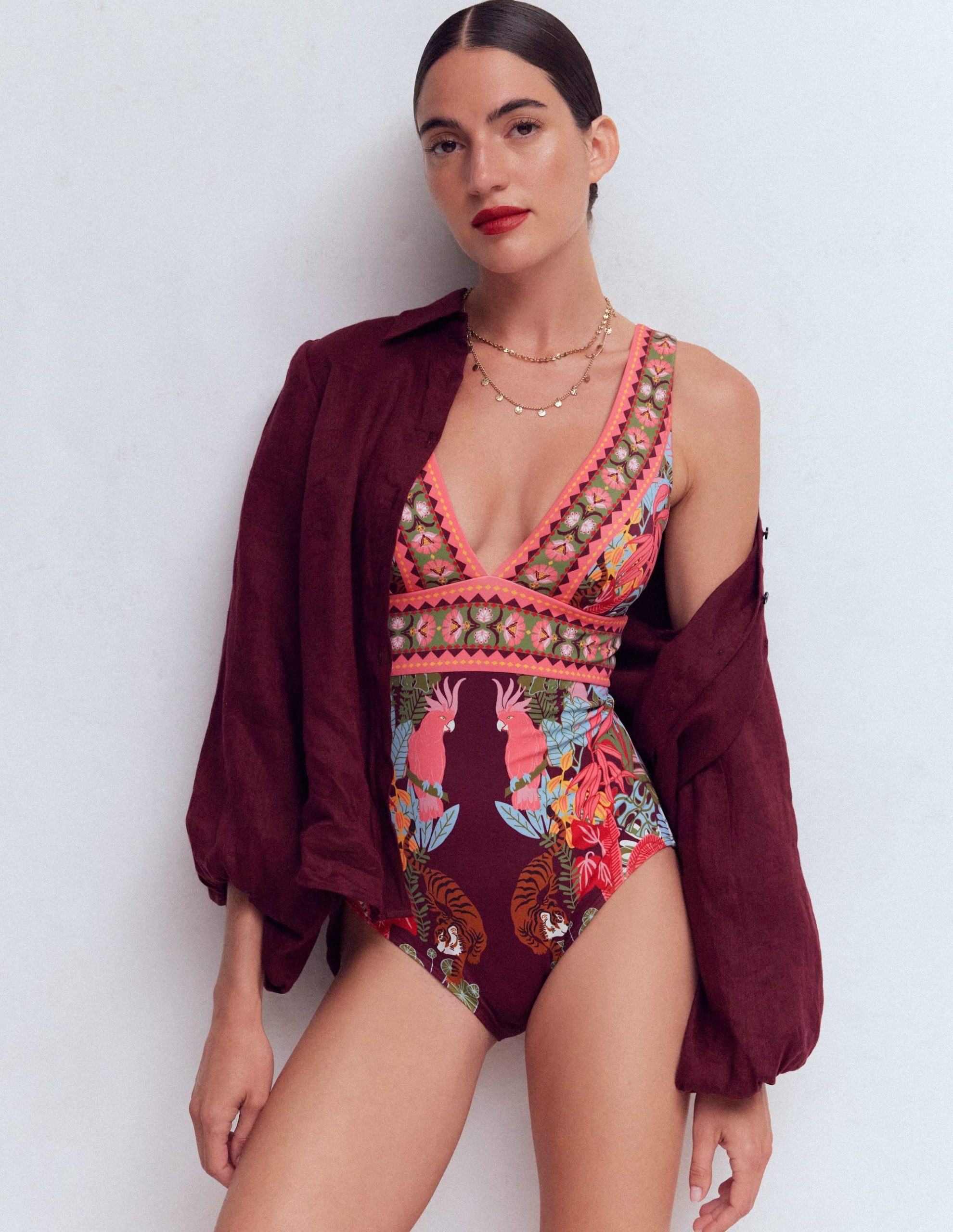 Porto V-neck Swimsuit-Chocberry. Tropical Safari - Image 4