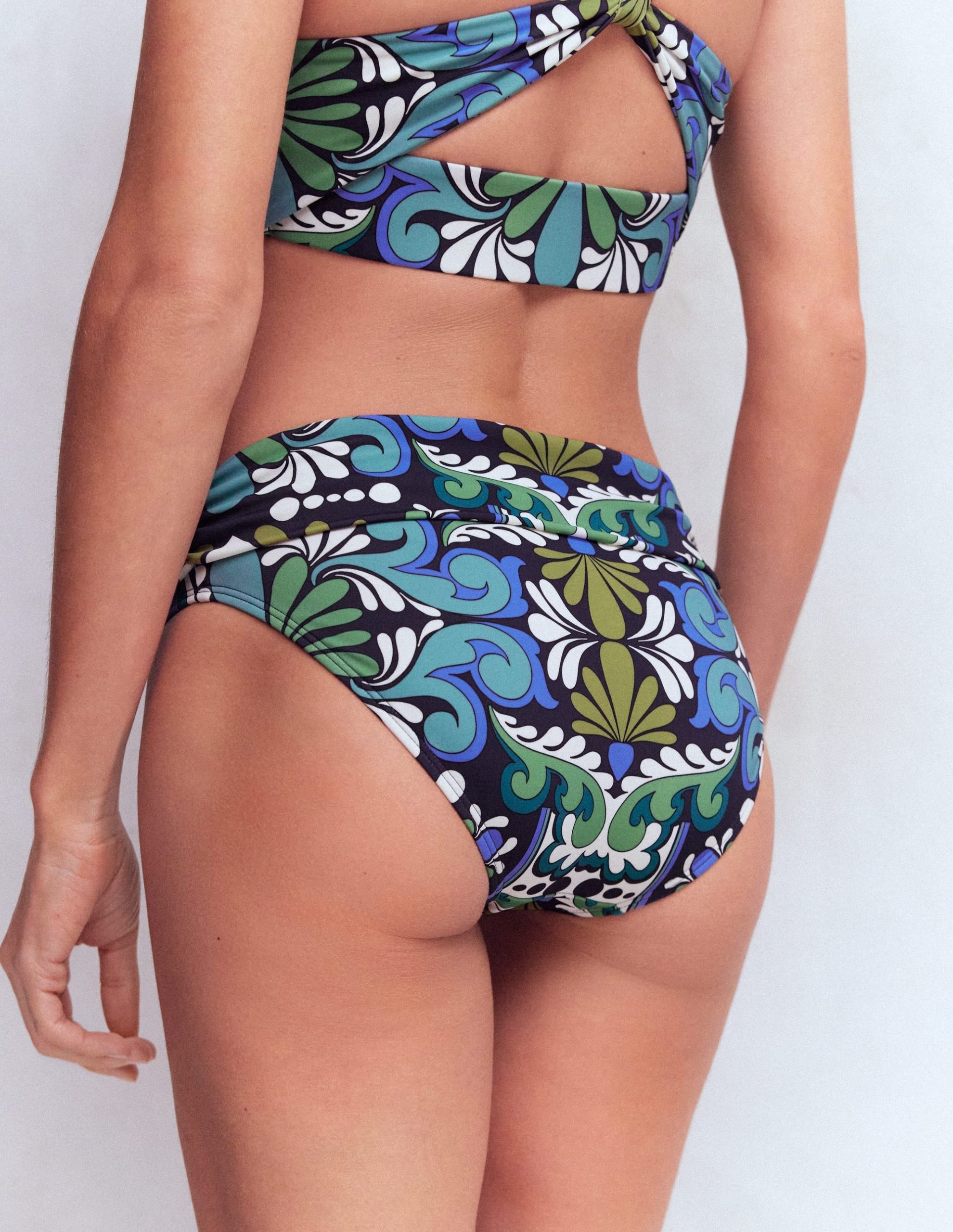 Classic Fold Bikini Bottoms-French Navy. Bloom Tapestry - Image 3