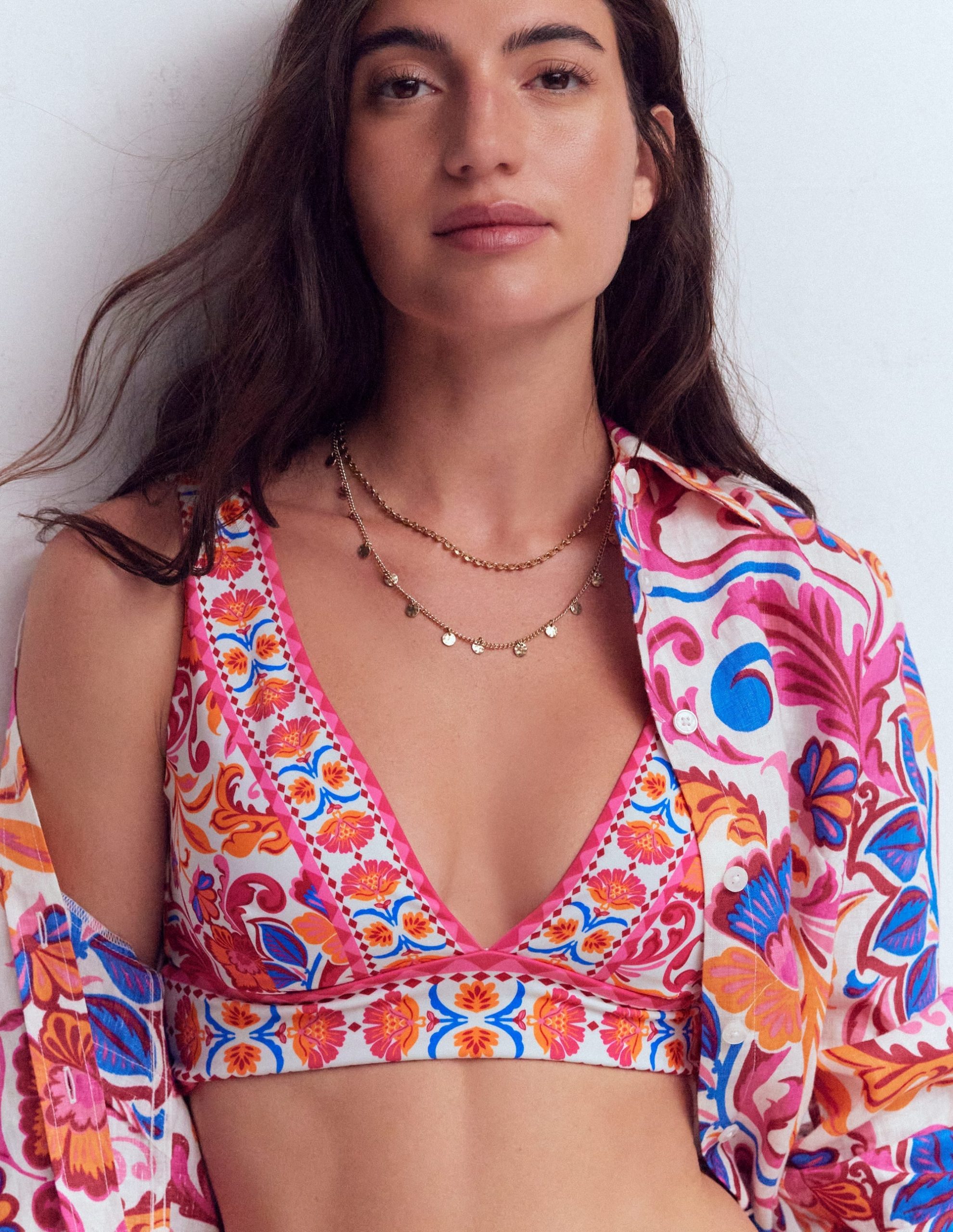 Porto V-neck Bikini Top-Pink Power. Flourishing Meadow - Image 2