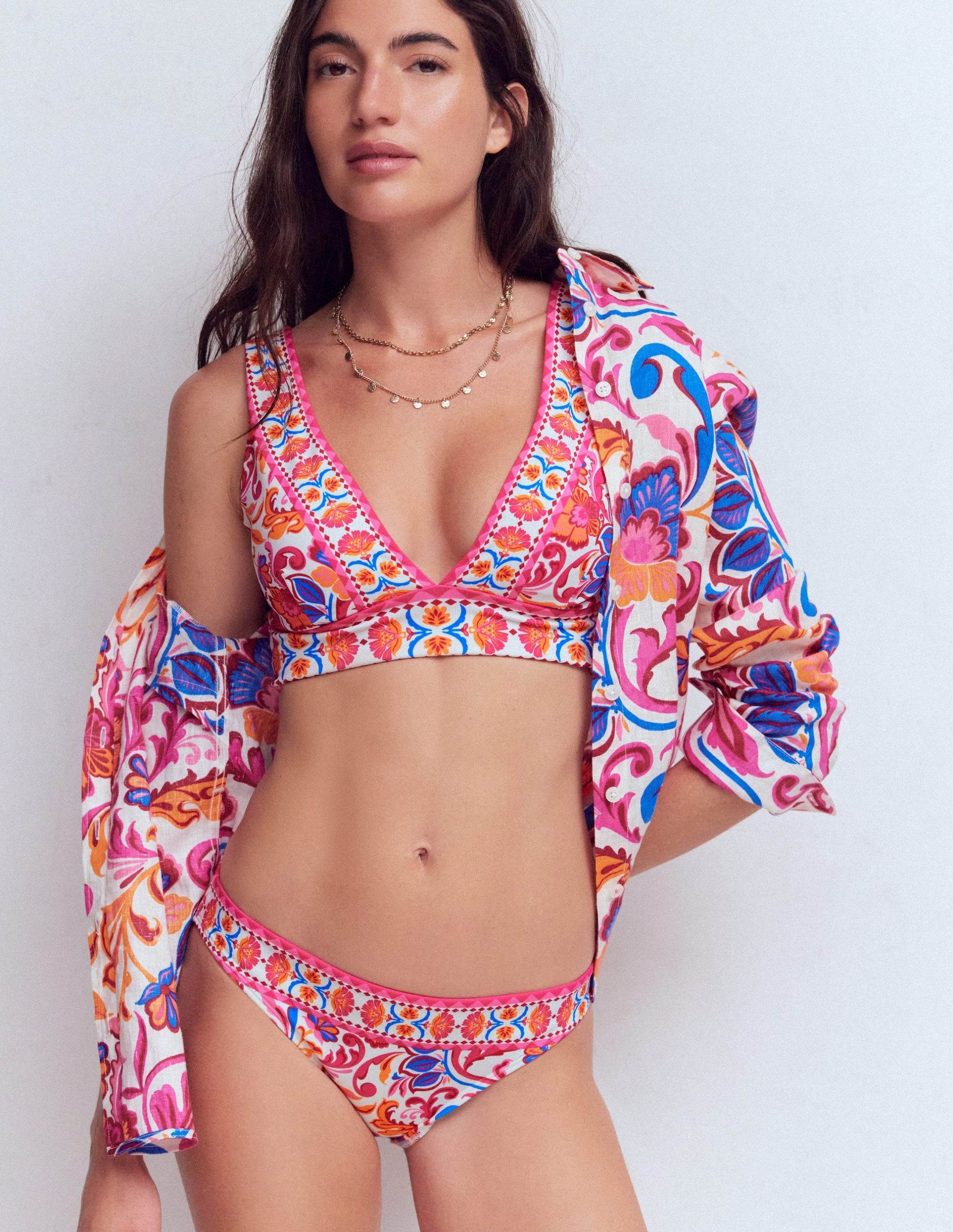 Porto Bikini Bottoms-Pink Power. Flourishing Meadow