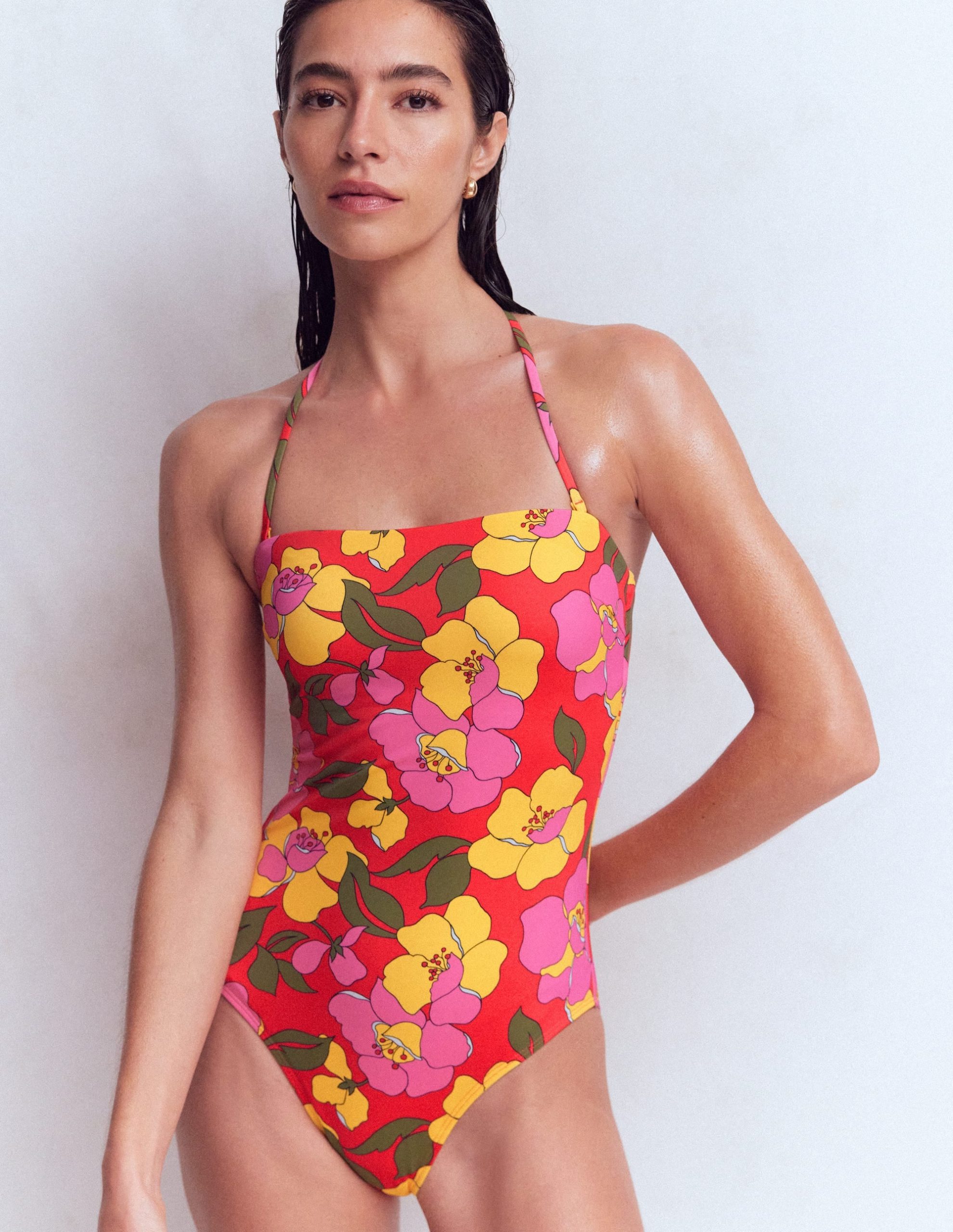 Paros Bandeau Swimsuit-Red. Radiant Bloom