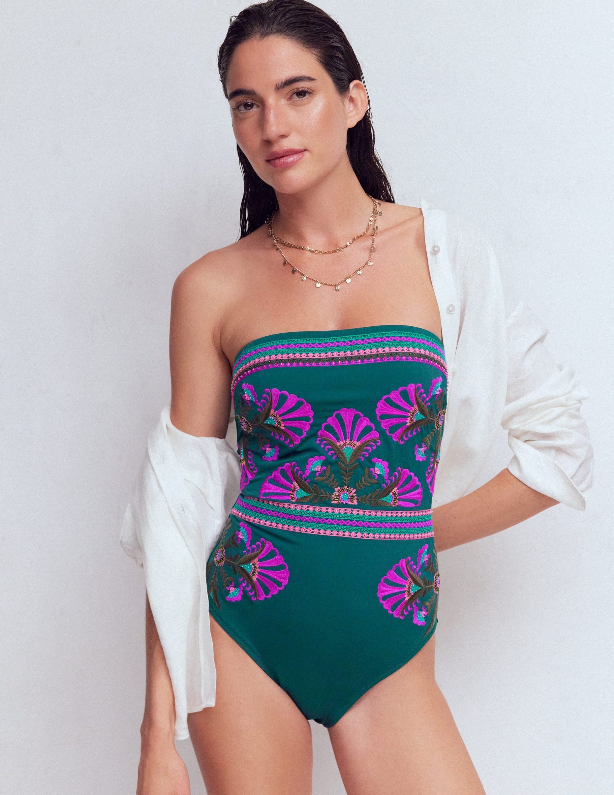 Paros Bandeau Swimsuit-Atlantic Blue. Embroidery - Image 4