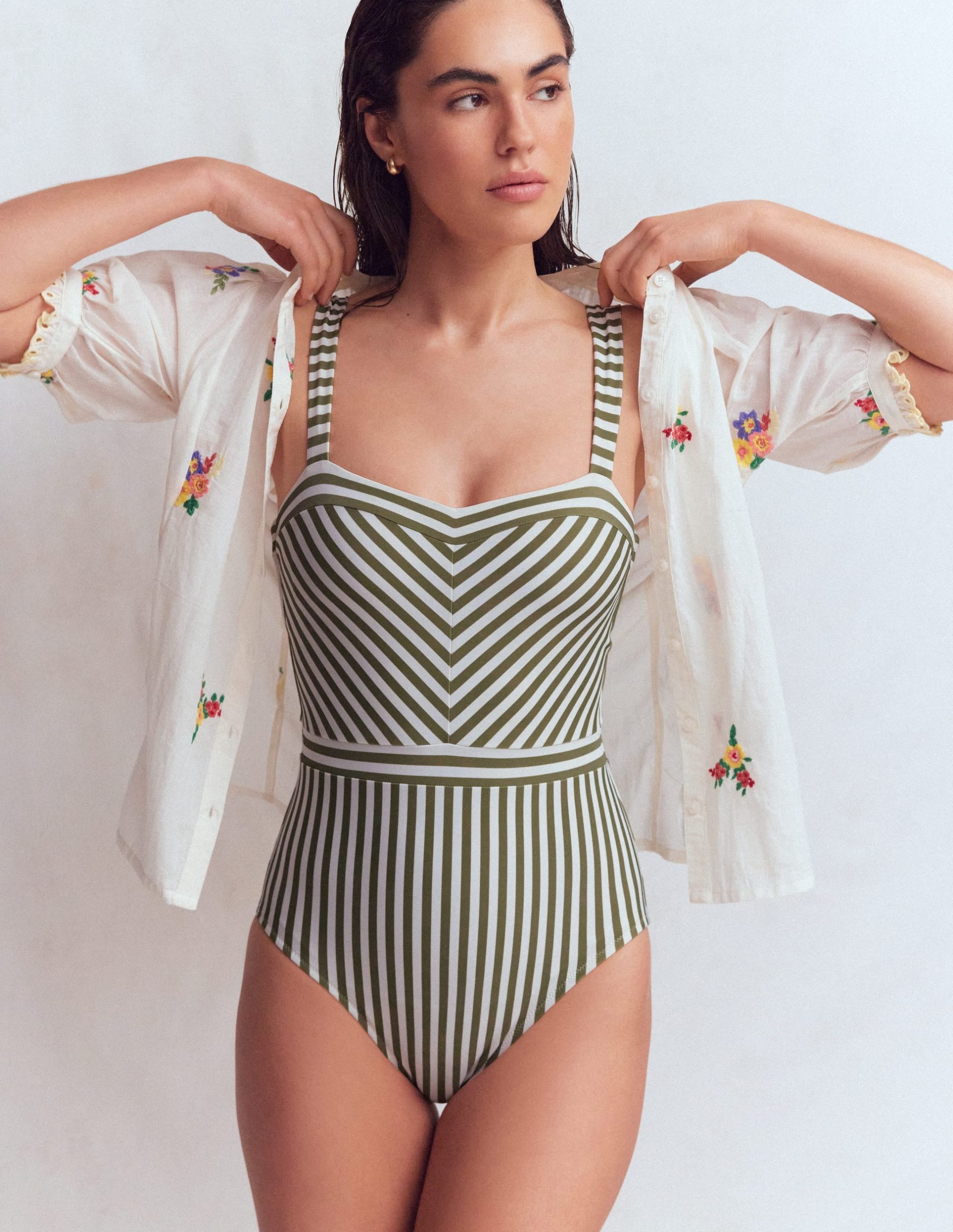Clean Sweetheart Swimsuit-Olive Ivory Stripe - Image 3