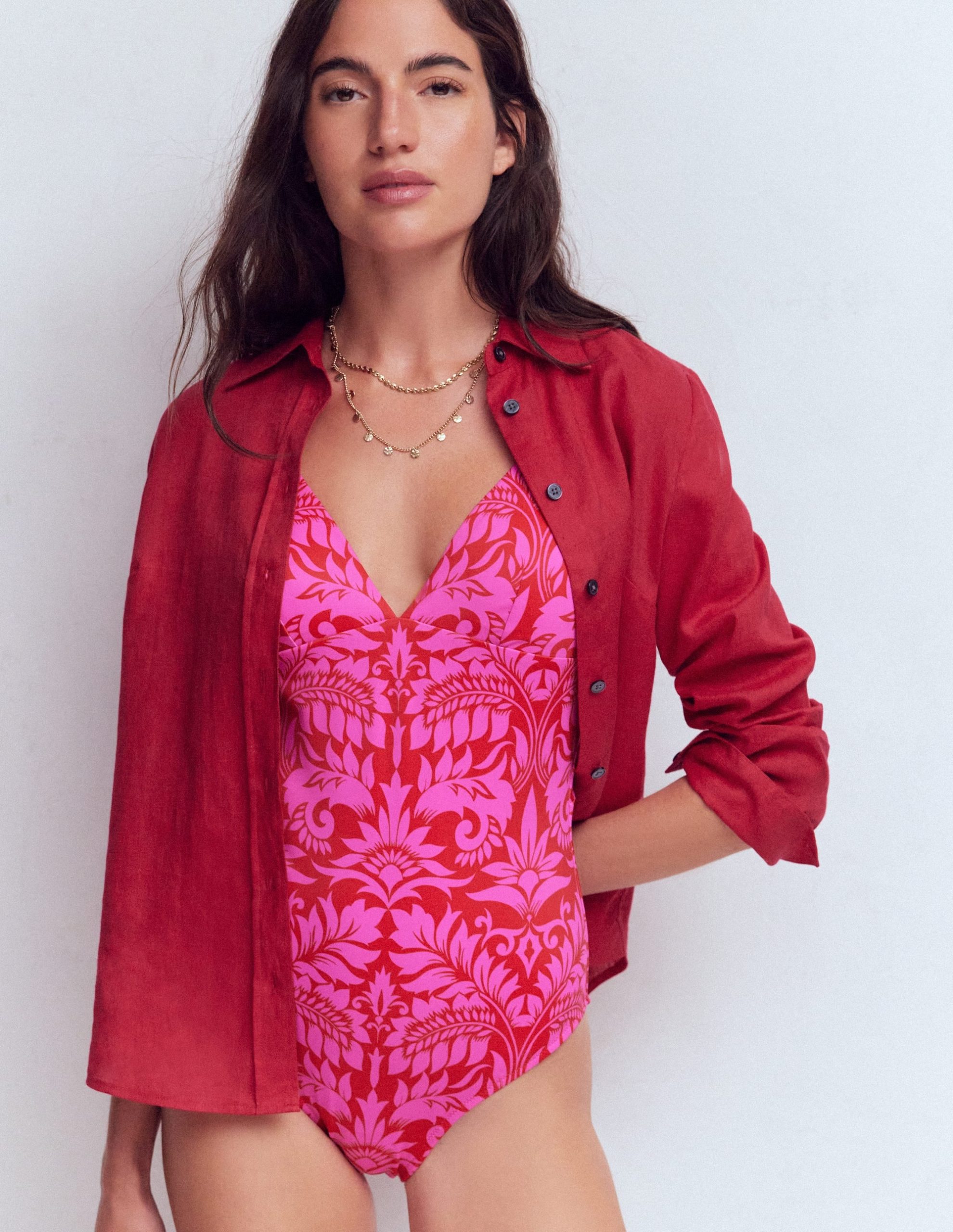 Arles Swimsuit-Salsa. Ornamental Foliage