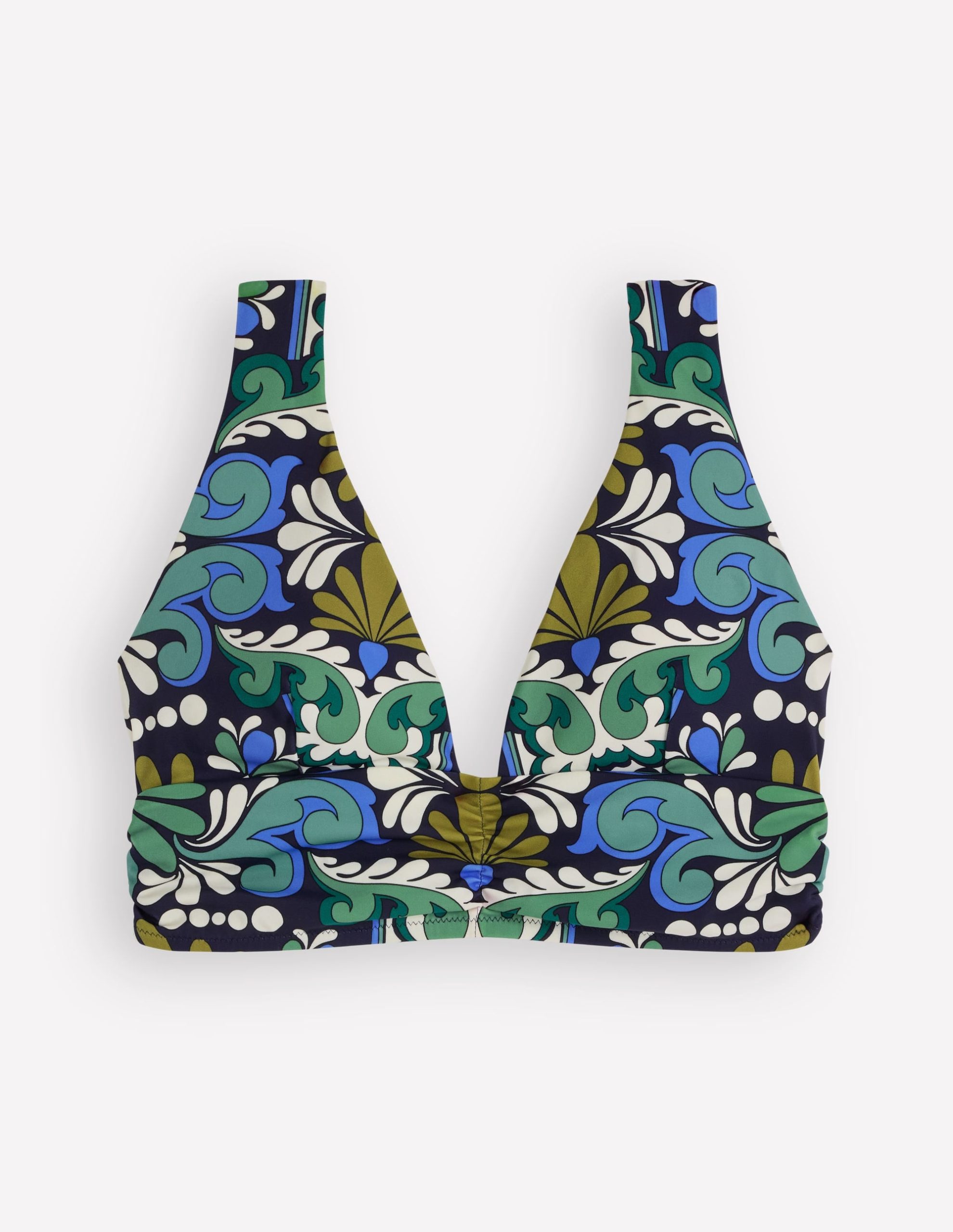 Mykonos Deep V Bikini Top-French Navy. Bloom Tapestry - Image 6