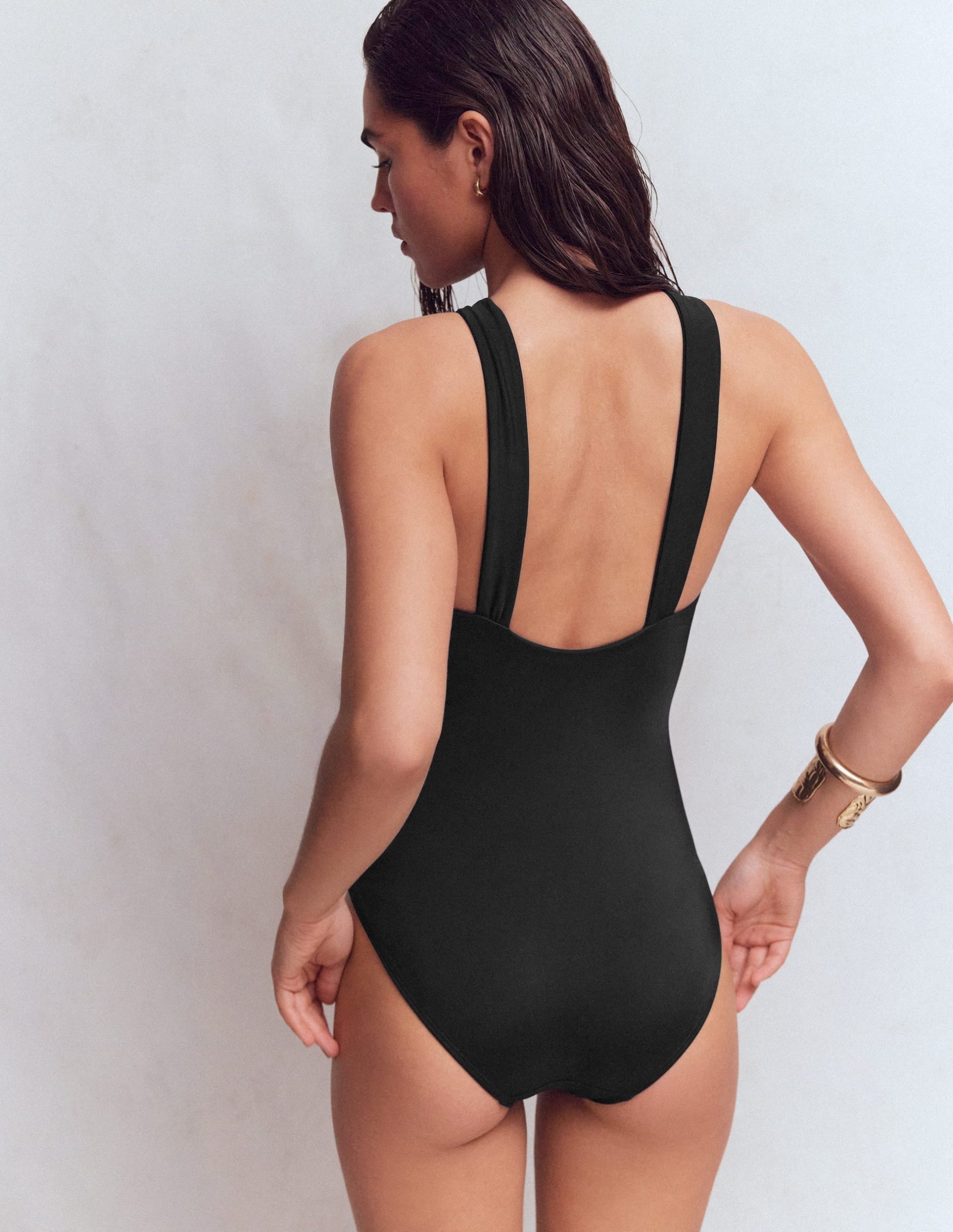 Pleated Strap Cross Swimsuit-Black - Image 3