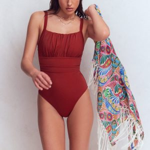 Skiathos Ruched Panel Swimsuit-Paprika