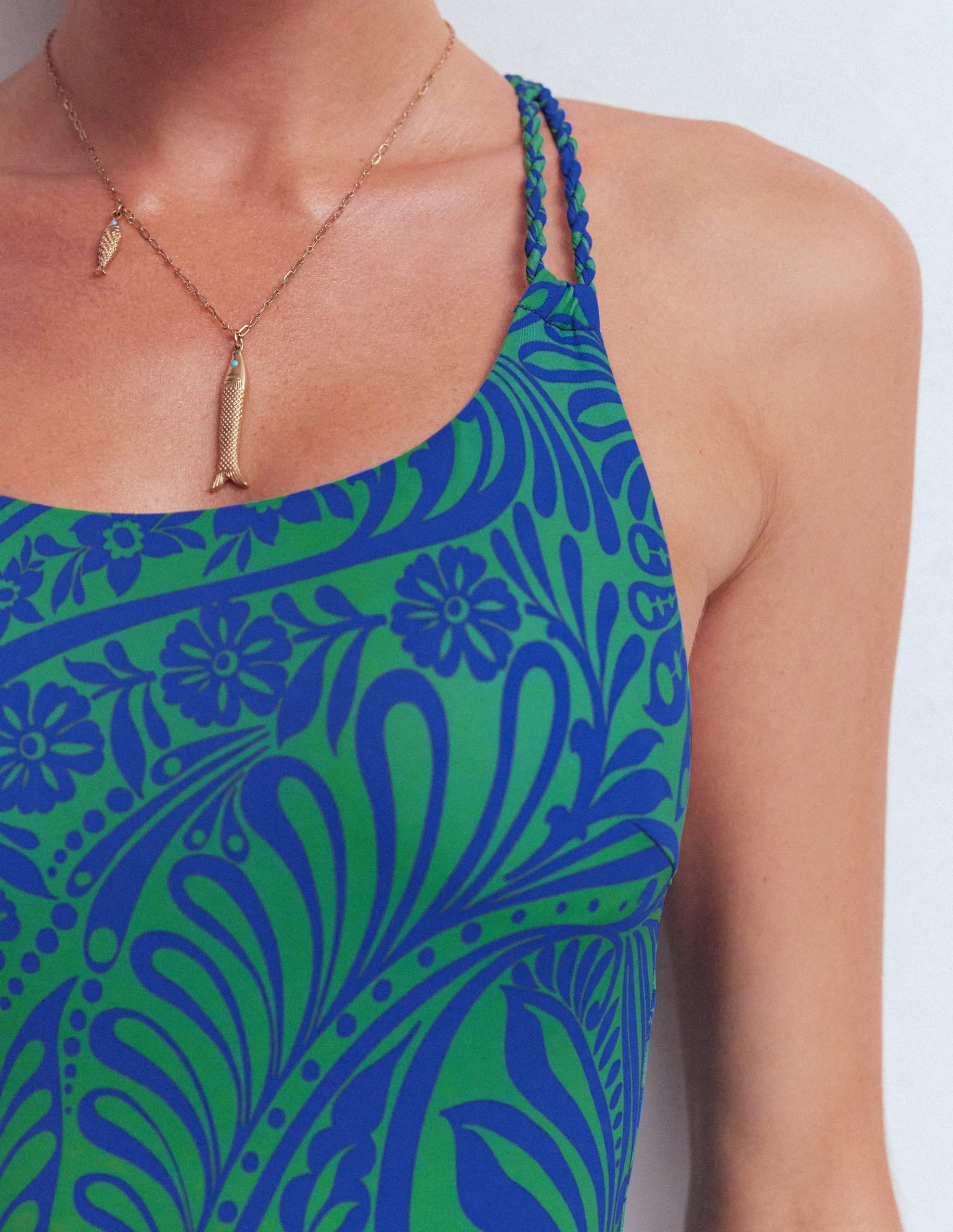 Twist Strap Swimsuit-Blue. Enchanted Paisley - Image 2