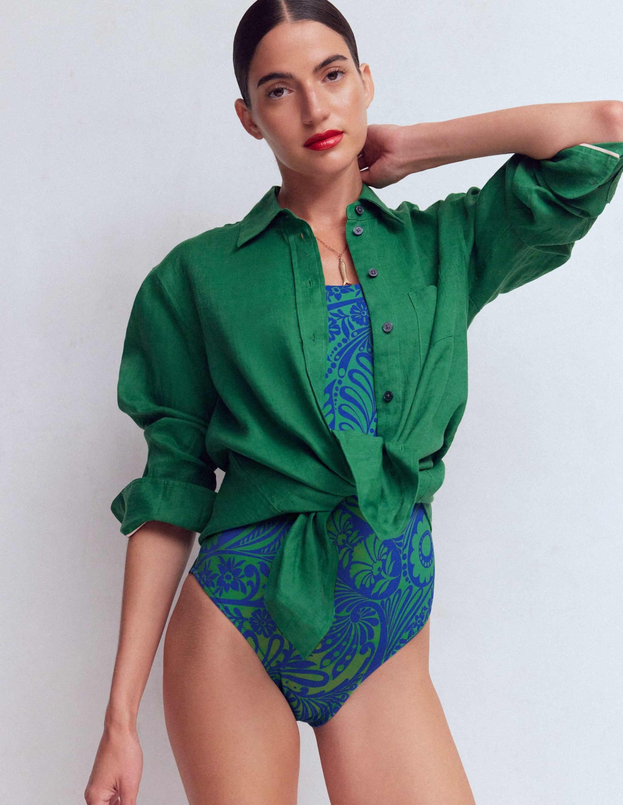 Twist Strap Swimsuit-Blue. Enchanted Paisley - Image 4