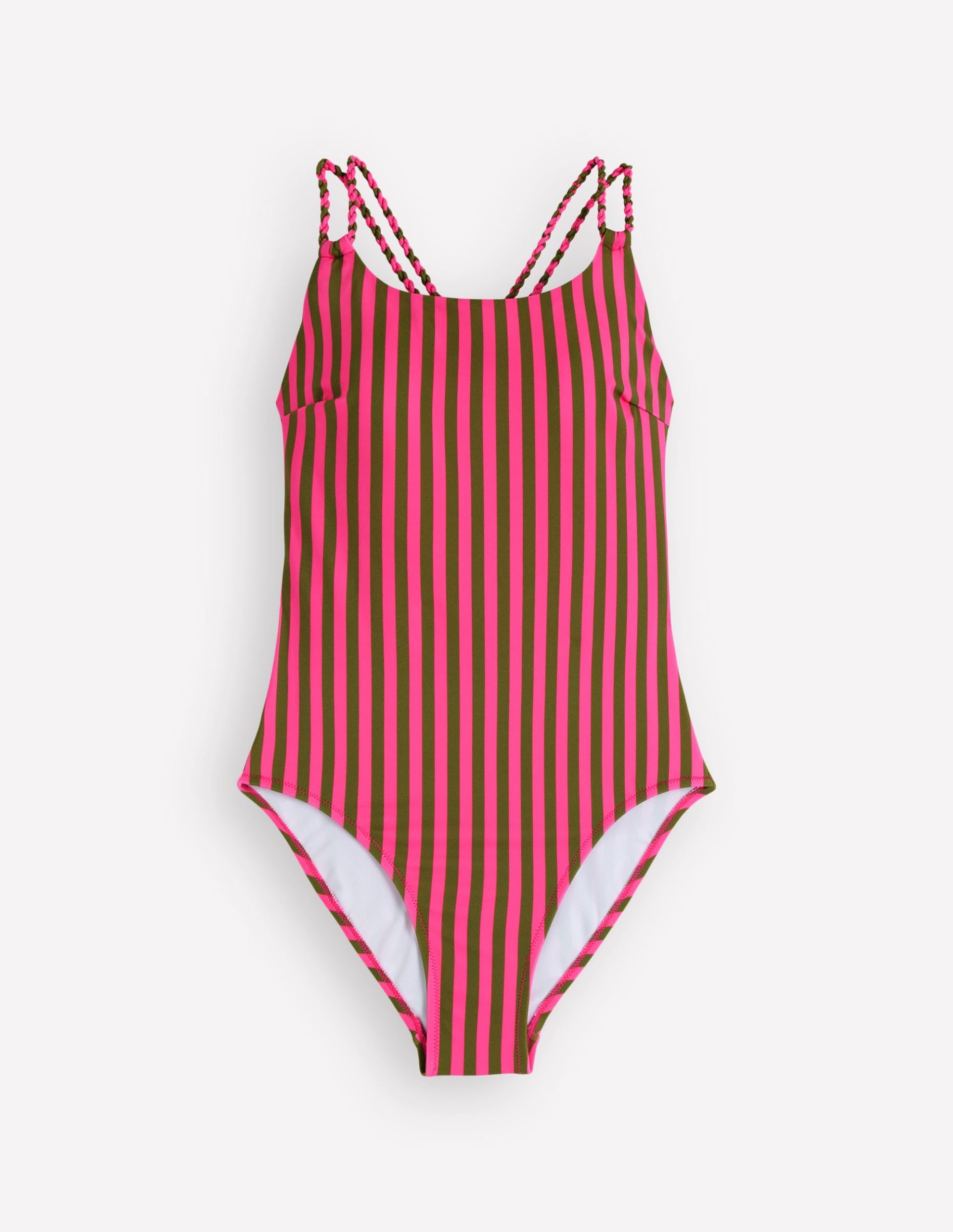 Twist Strap Swimsuit-Pink. Khaki Stripe - Image 7