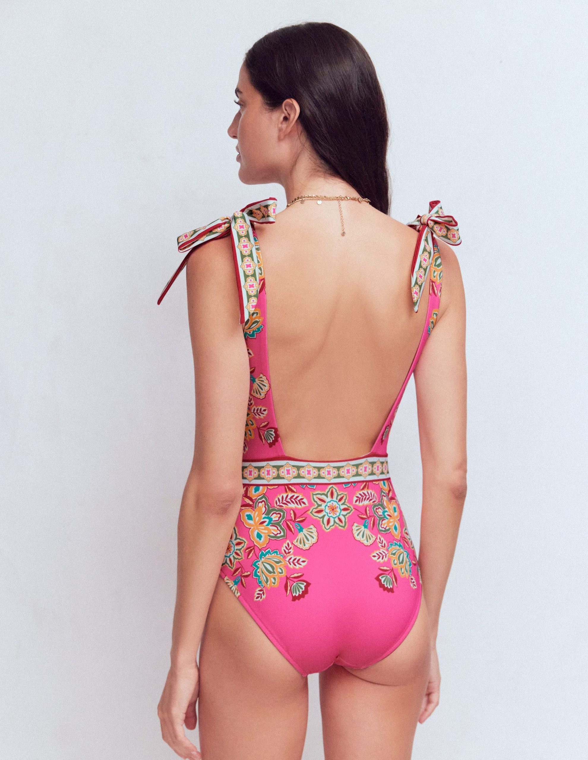 Bow Tie Shoulder Swimsuit-Sangria Sunset. Blossom - Image 3
