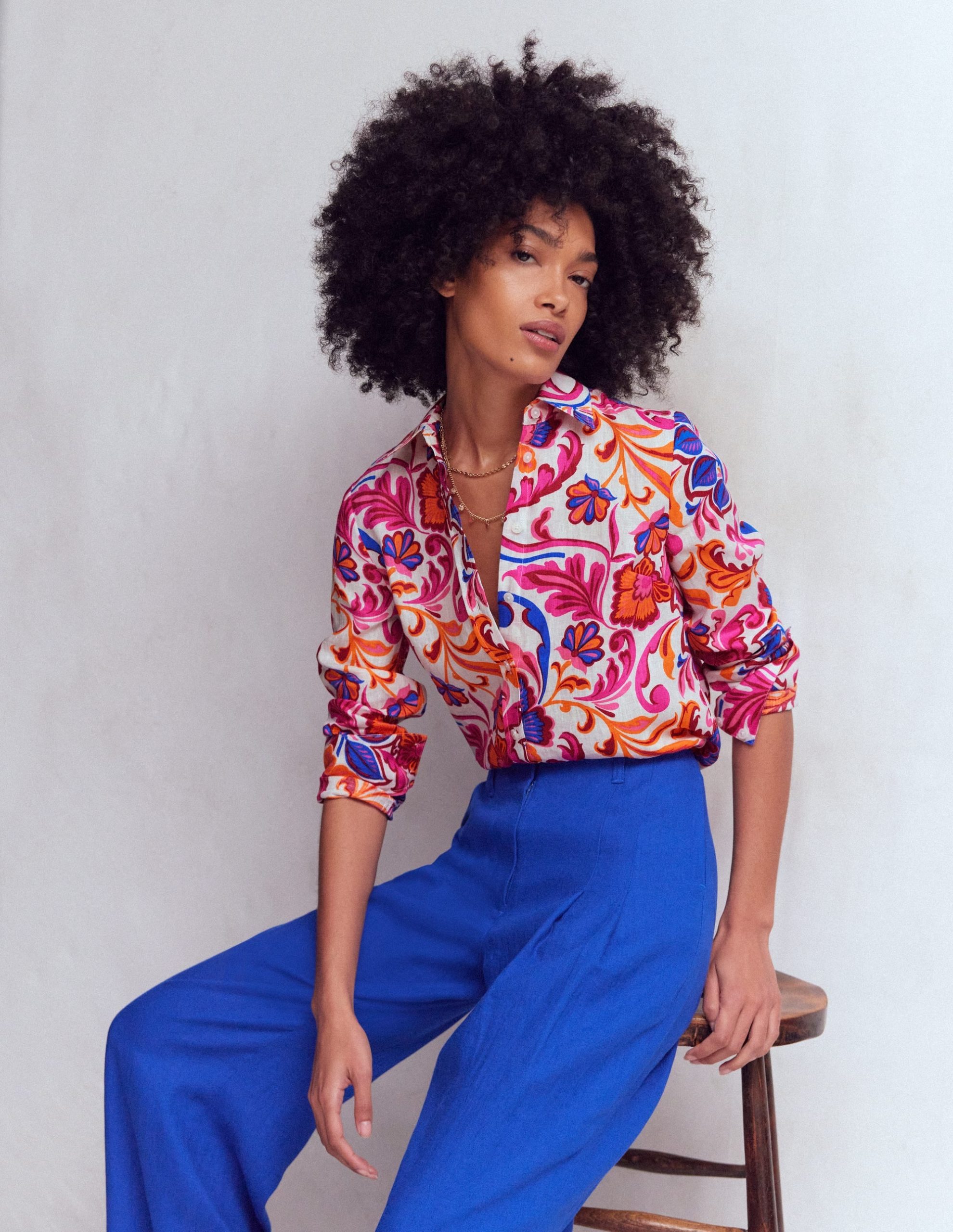 Sienna Linen Shirt-Pink Punch. Flourishing Meadow