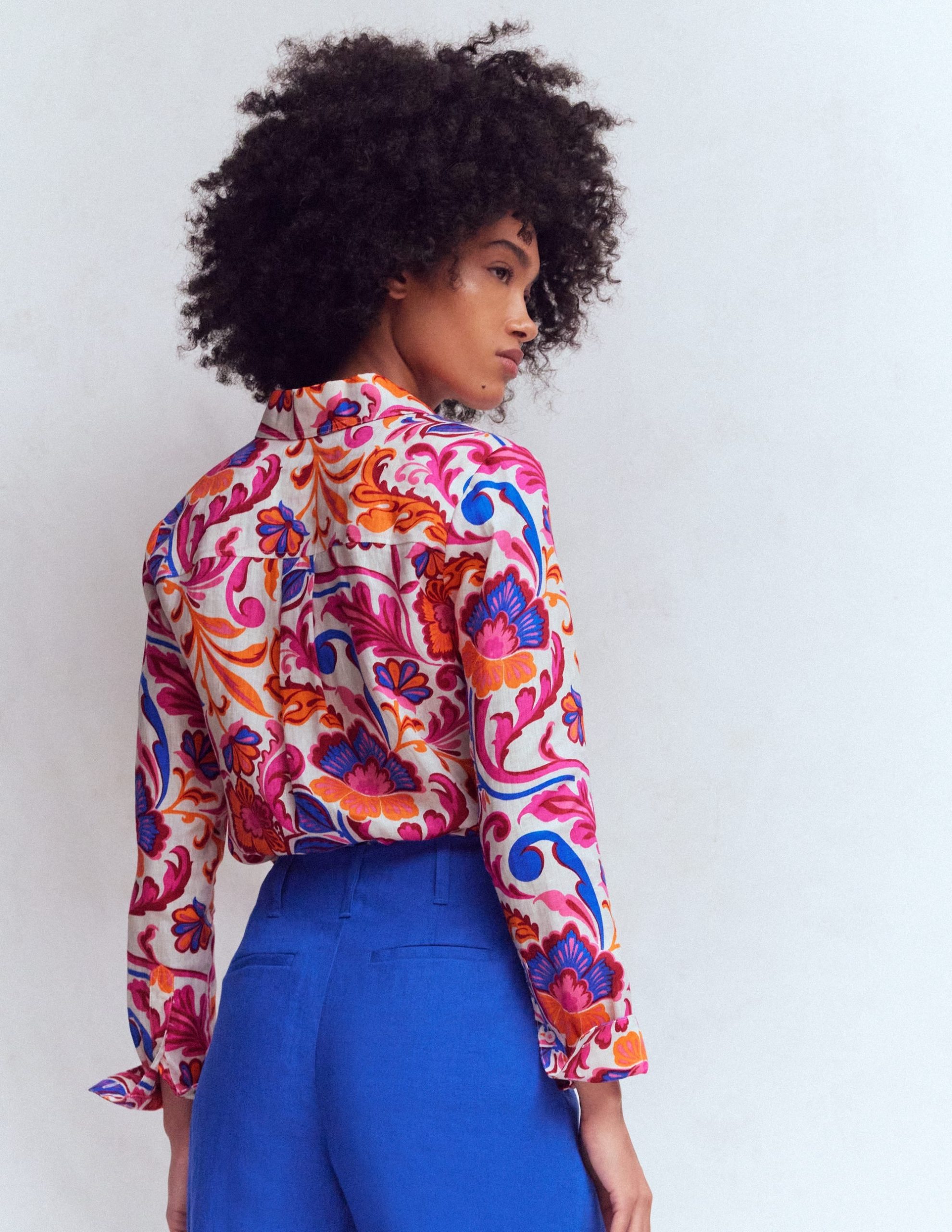 Sienna Linen Shirt-Pink Punch. Flourishing Meadow - Image 3