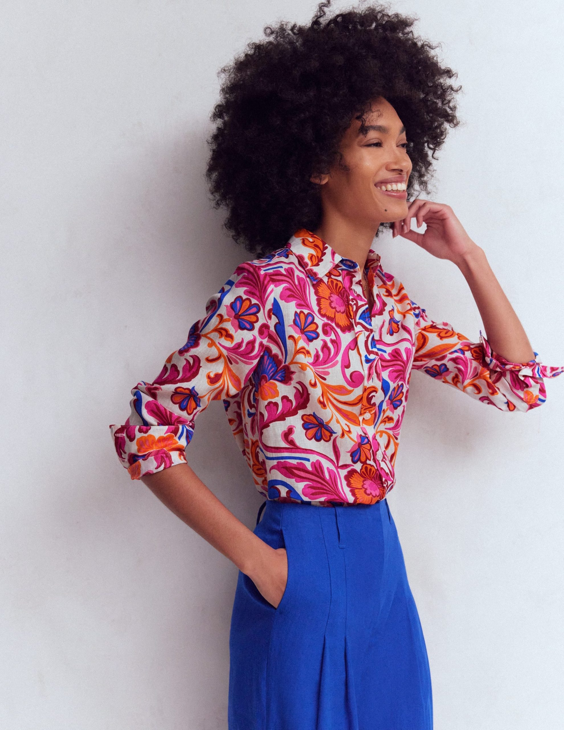 Sienna Linen Shirt-Pink Punch. Flourishing Meadow - Image 4