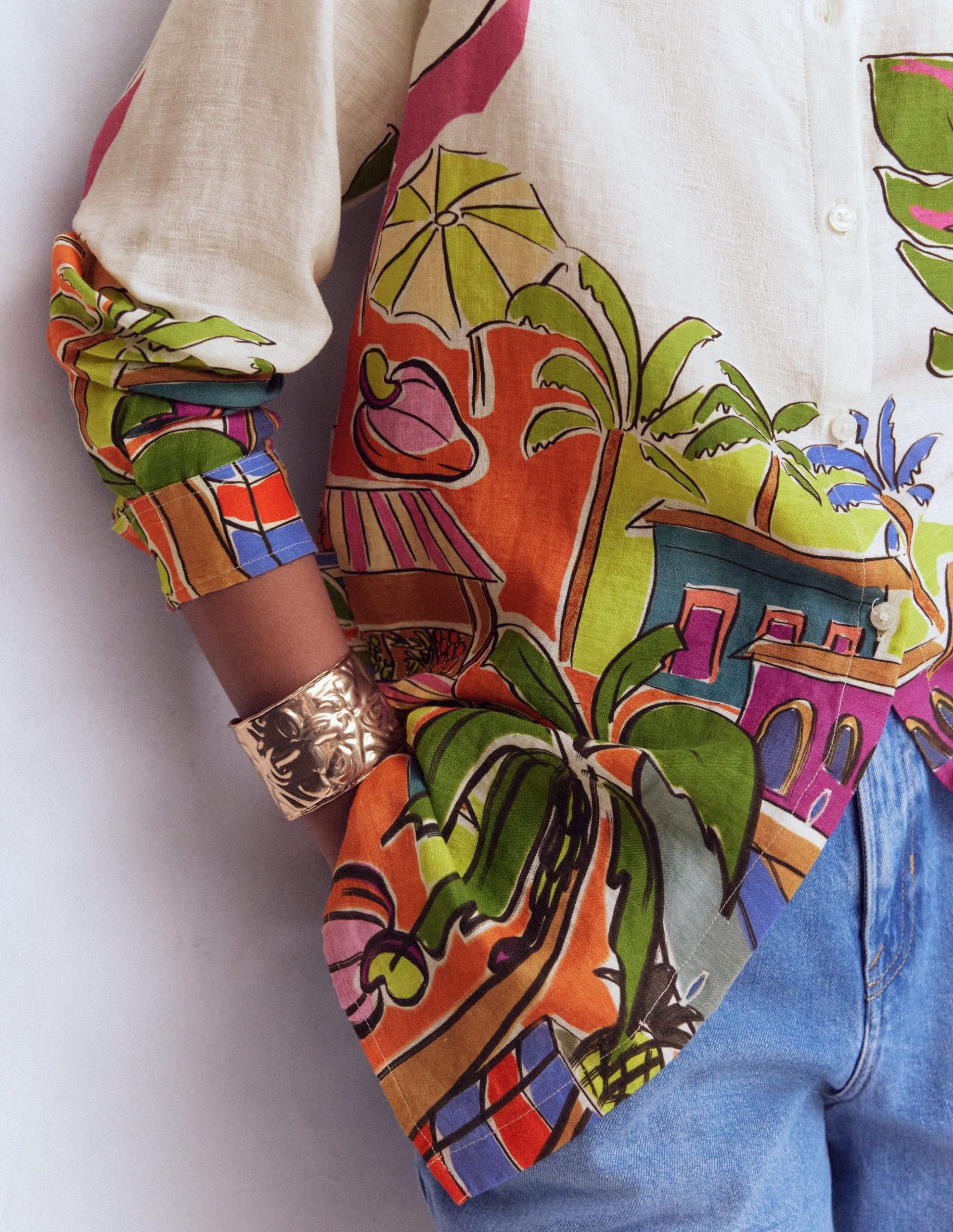 Longline Linen Shirt-Multi. Tropical Village - Image 2