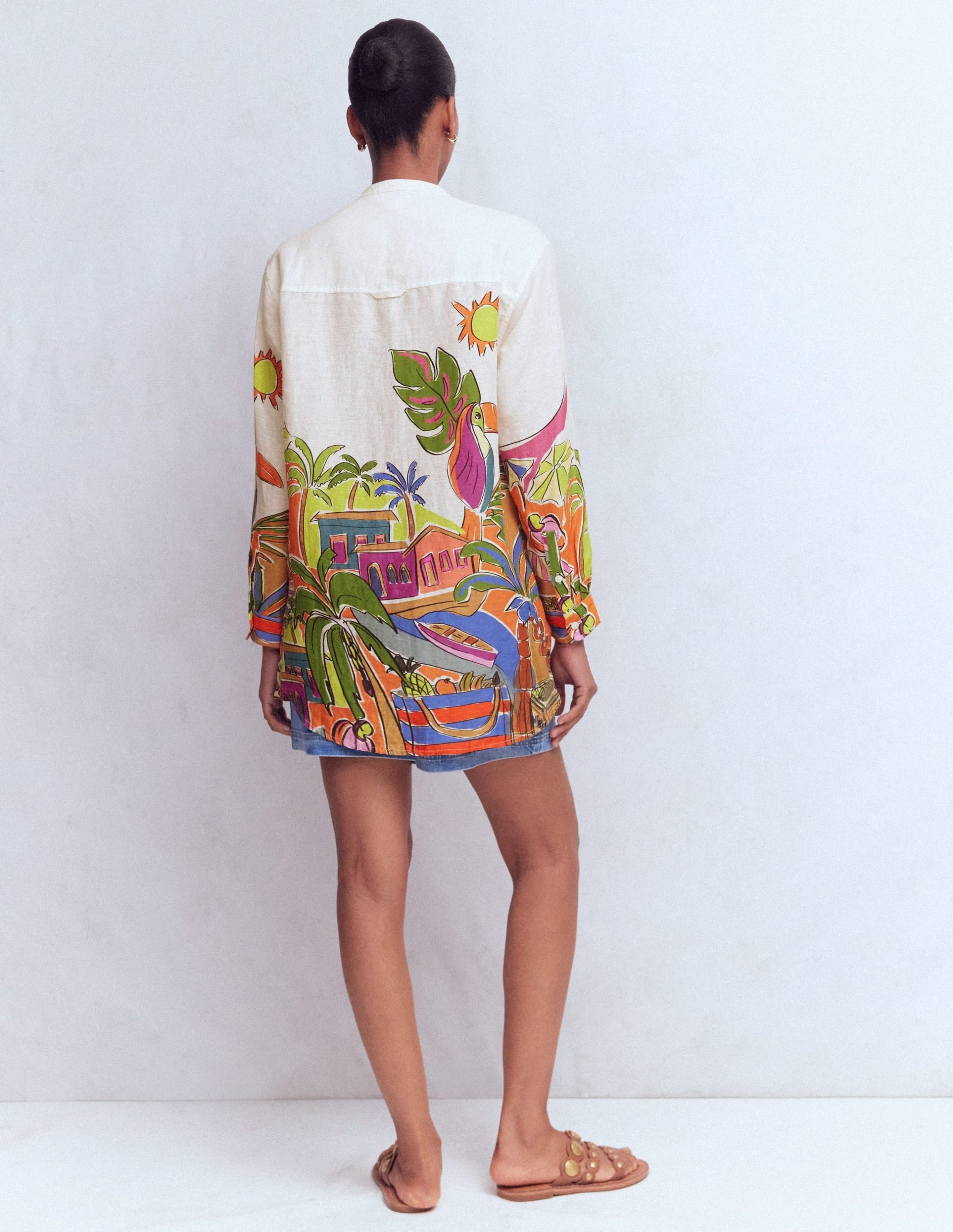 Longline Linen Shirt-Multi. Tropical Village - Image 3