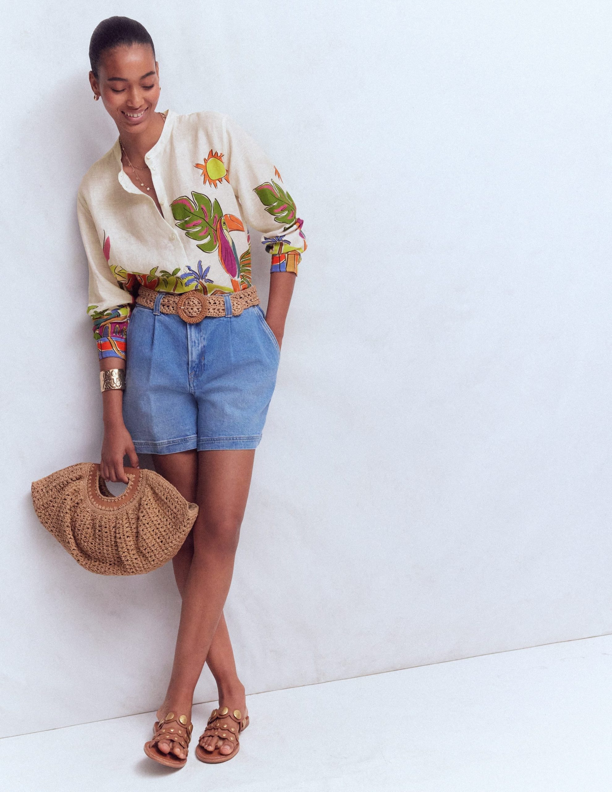 Longline Linen Shirt-Multi. Tropical Village - Image 4