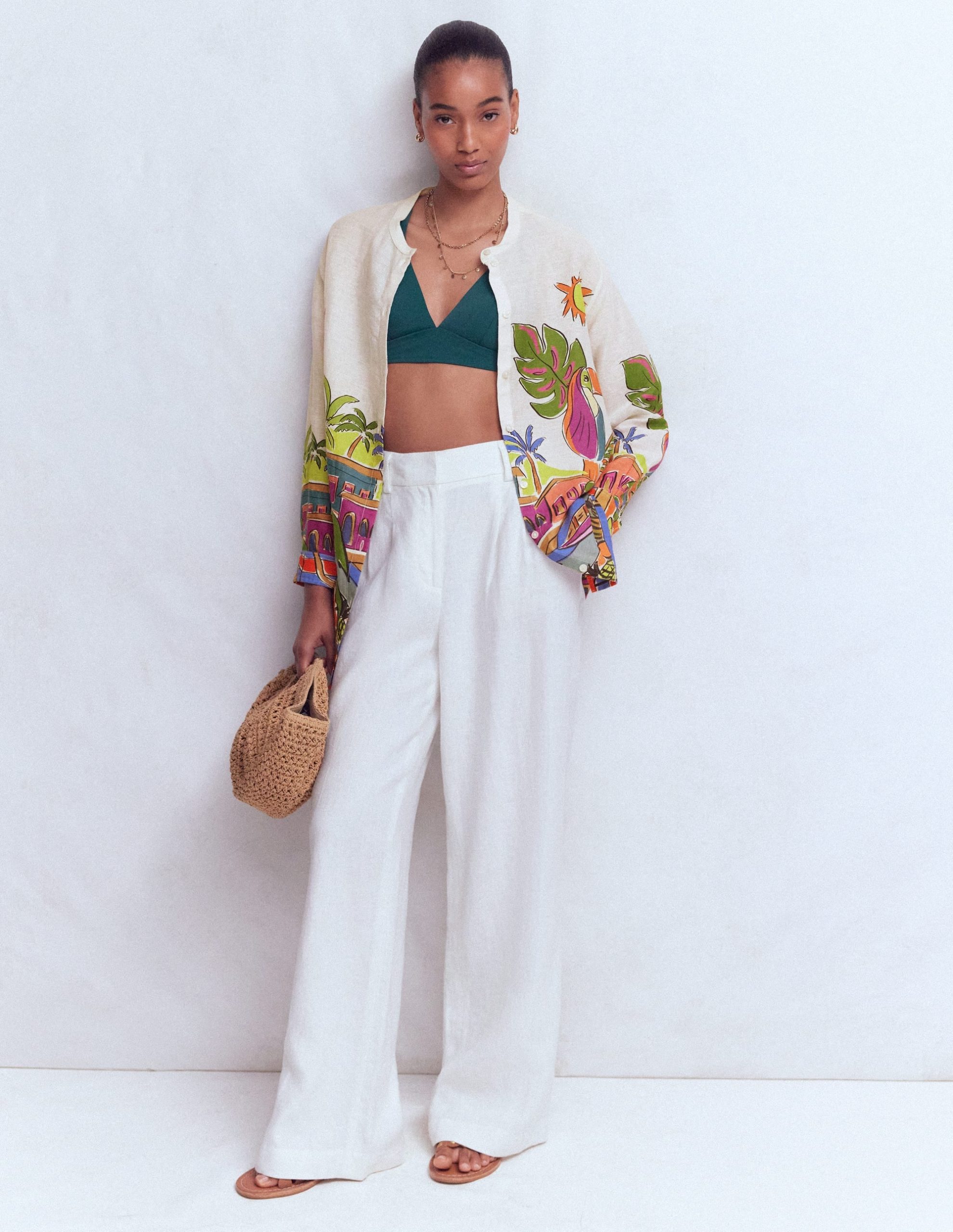 Longline Linen Shirt-Multi. Tropical Village - Image 5