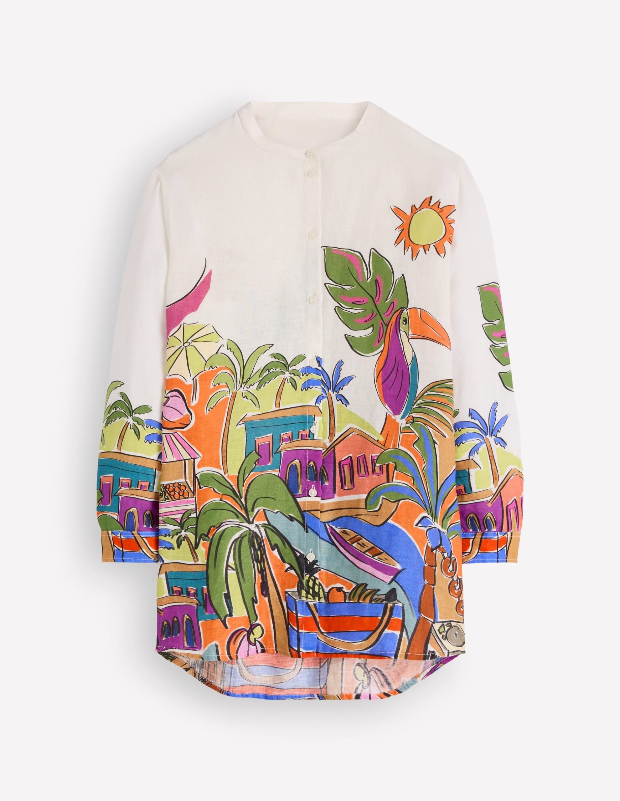 Longline Linen Shirt-Multi. Tropical Village - Image 6
