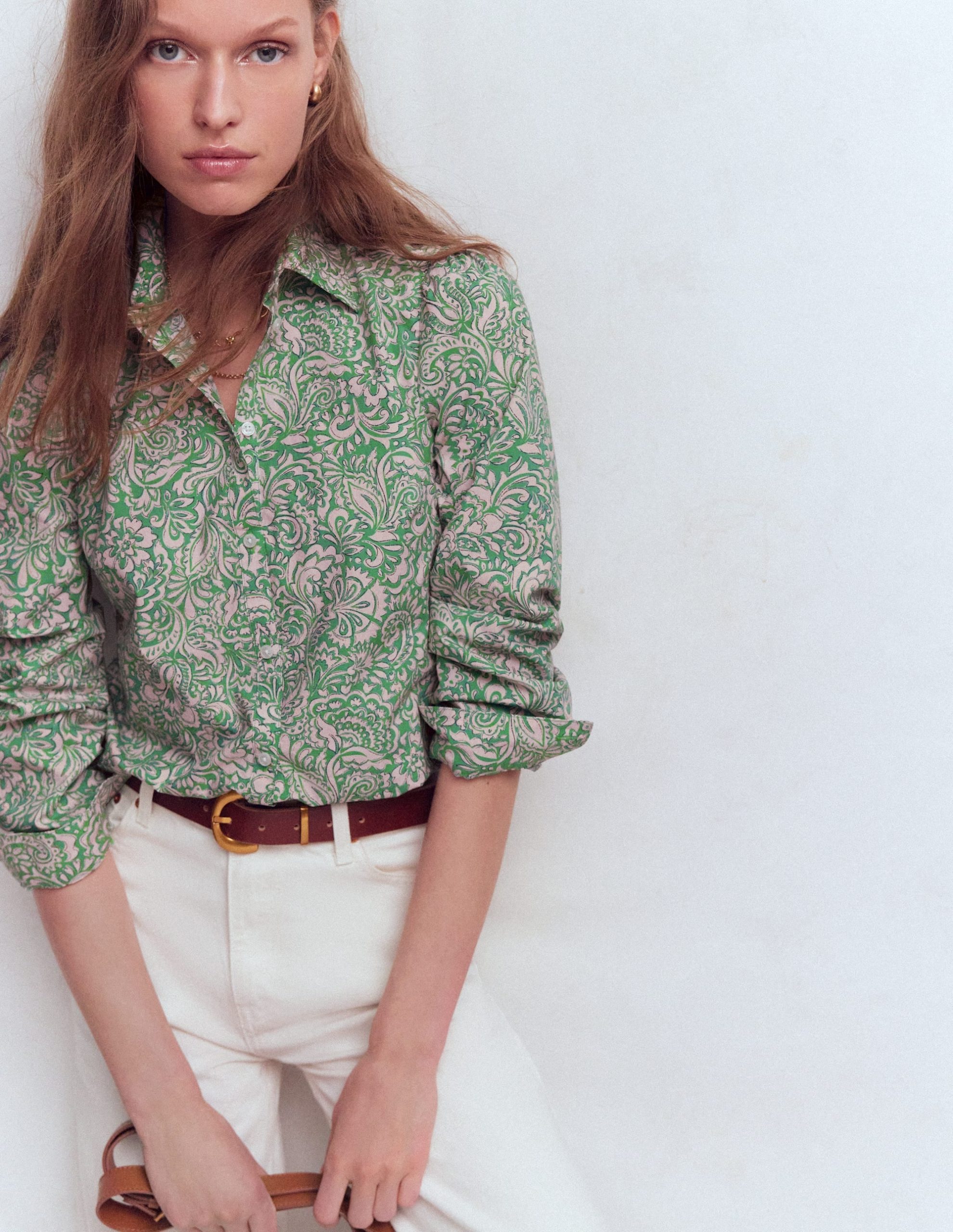 Cara Cotton Shirt-Aloe Green. Elaborate Gardenia