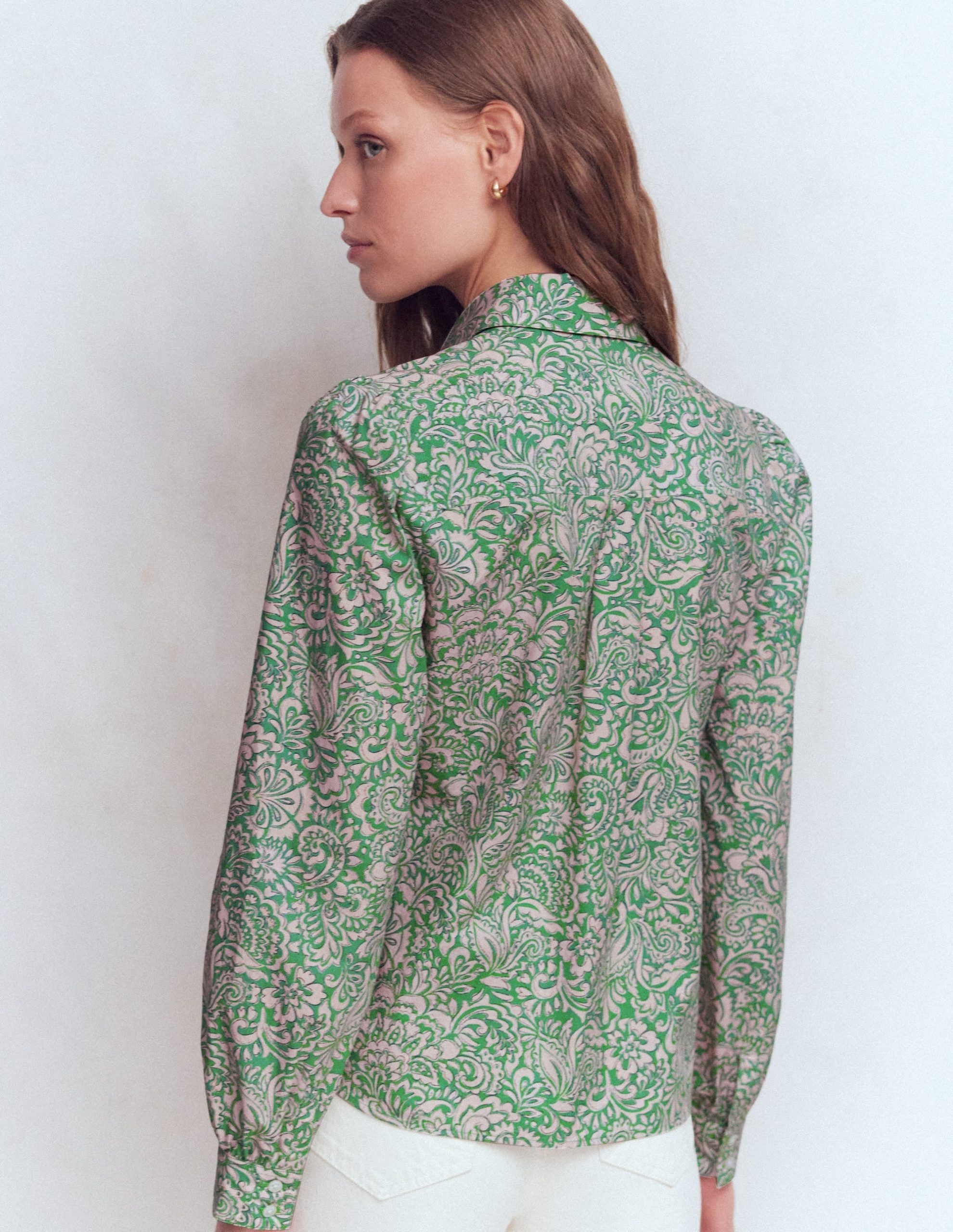 Cara Cotton Shirt-Aloe Green. Elaborate Gardenia - Image 2