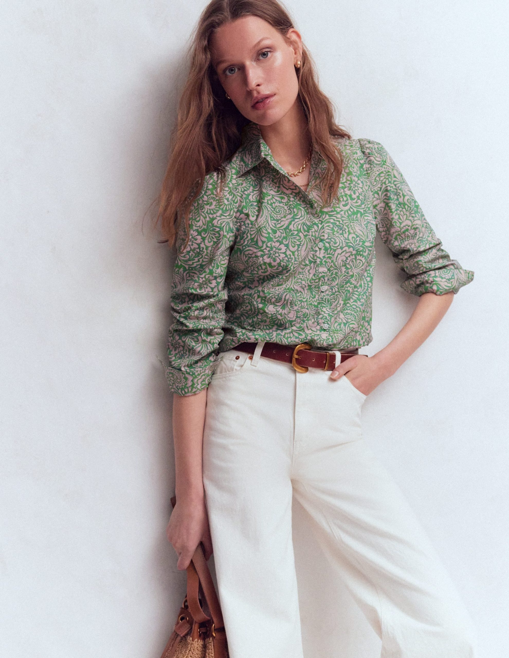 Cara Cotton Shirt-Aloe Green. Elaborate Gardenia - Image 3