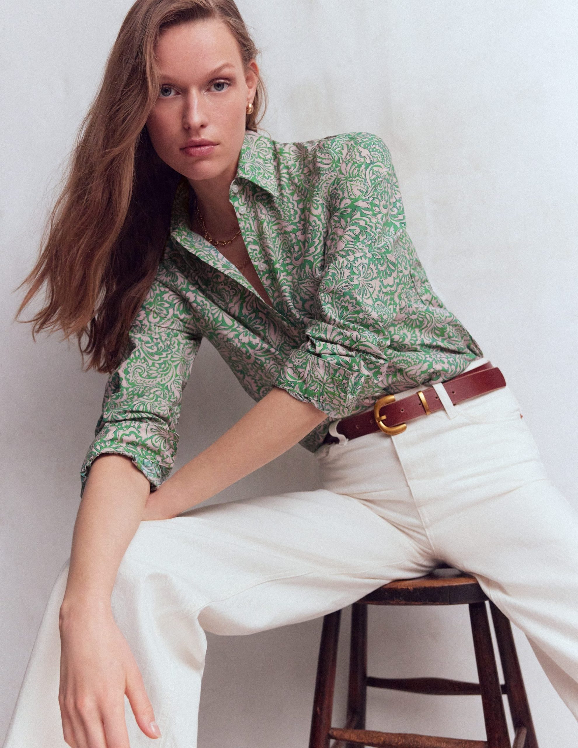 Cara Cotton Shirt-Aloe Green. Elaborate Gardenia - Image 5