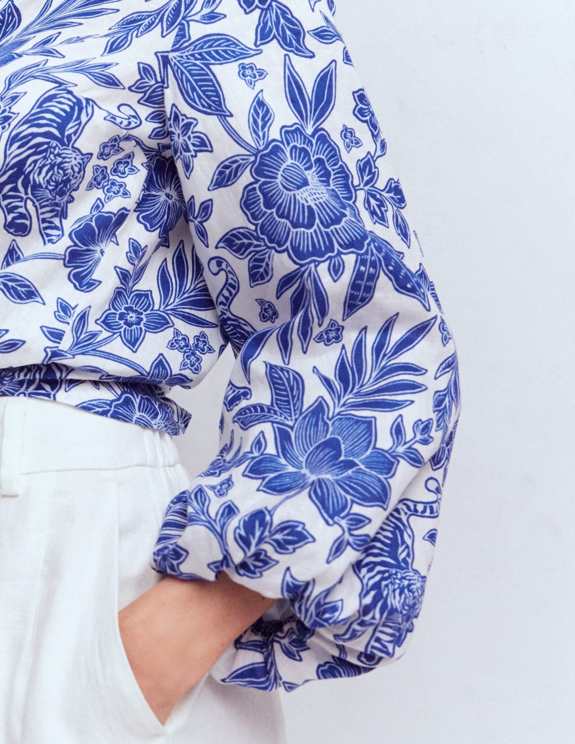 Puff Sleeve Linen Shirt-Sapphire Blue. Tigers Paradise - Image 2