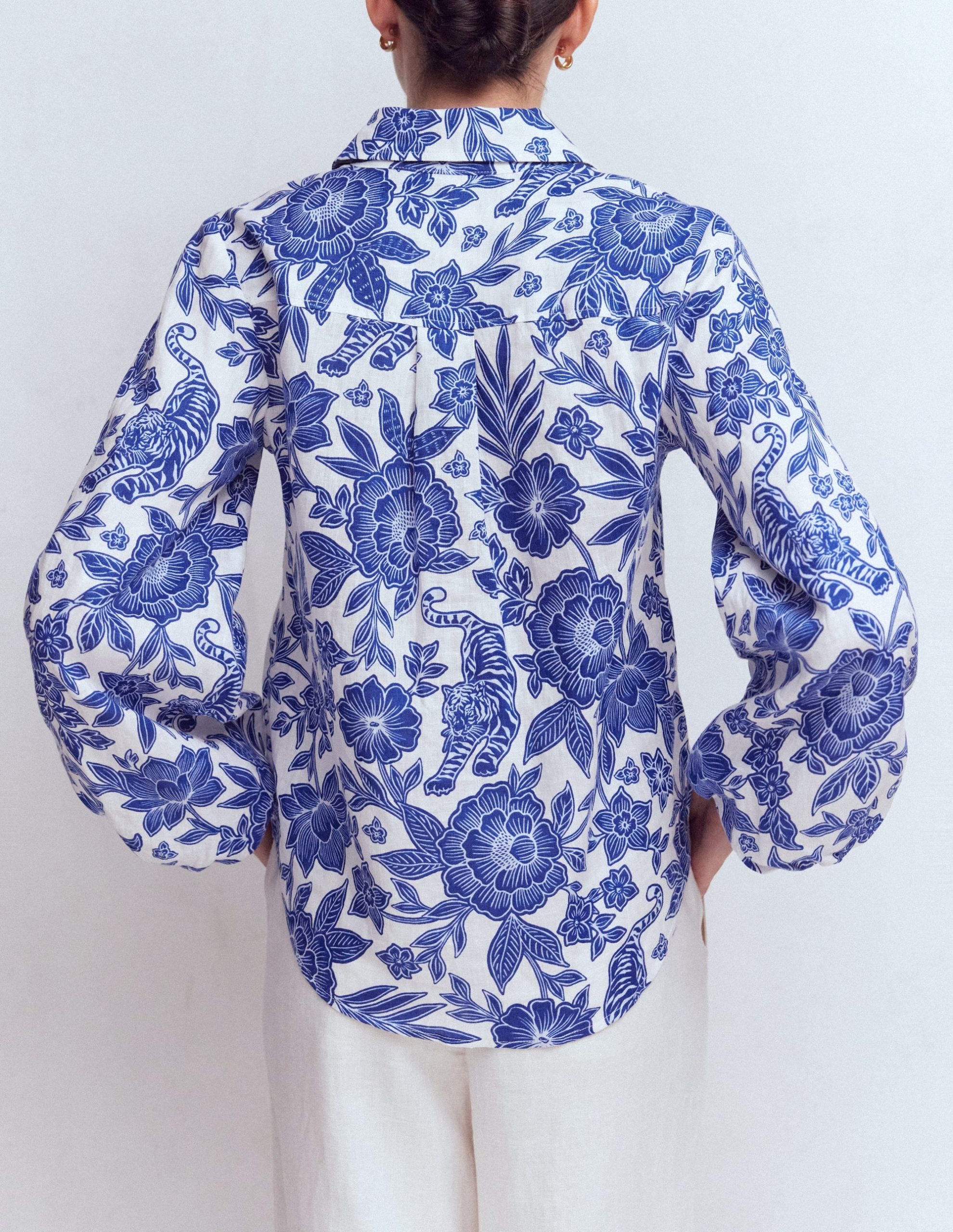 Puff Sleeve Linen Shirt-Sapphire Blue. Tigers Paradise - Image 3