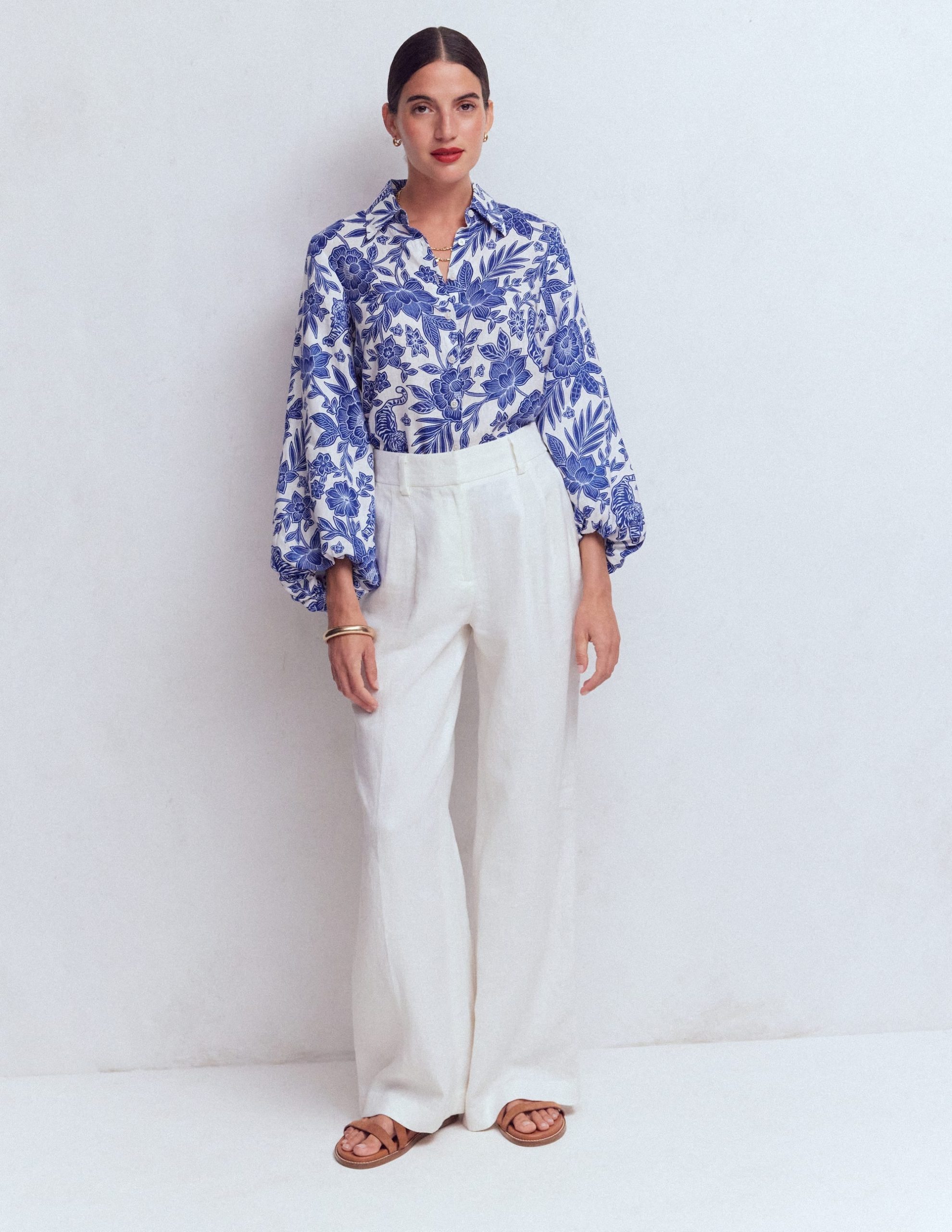 Puff Sleeve Linen Shirt-Sapphire Blue. Tigers Paradise - Image 4