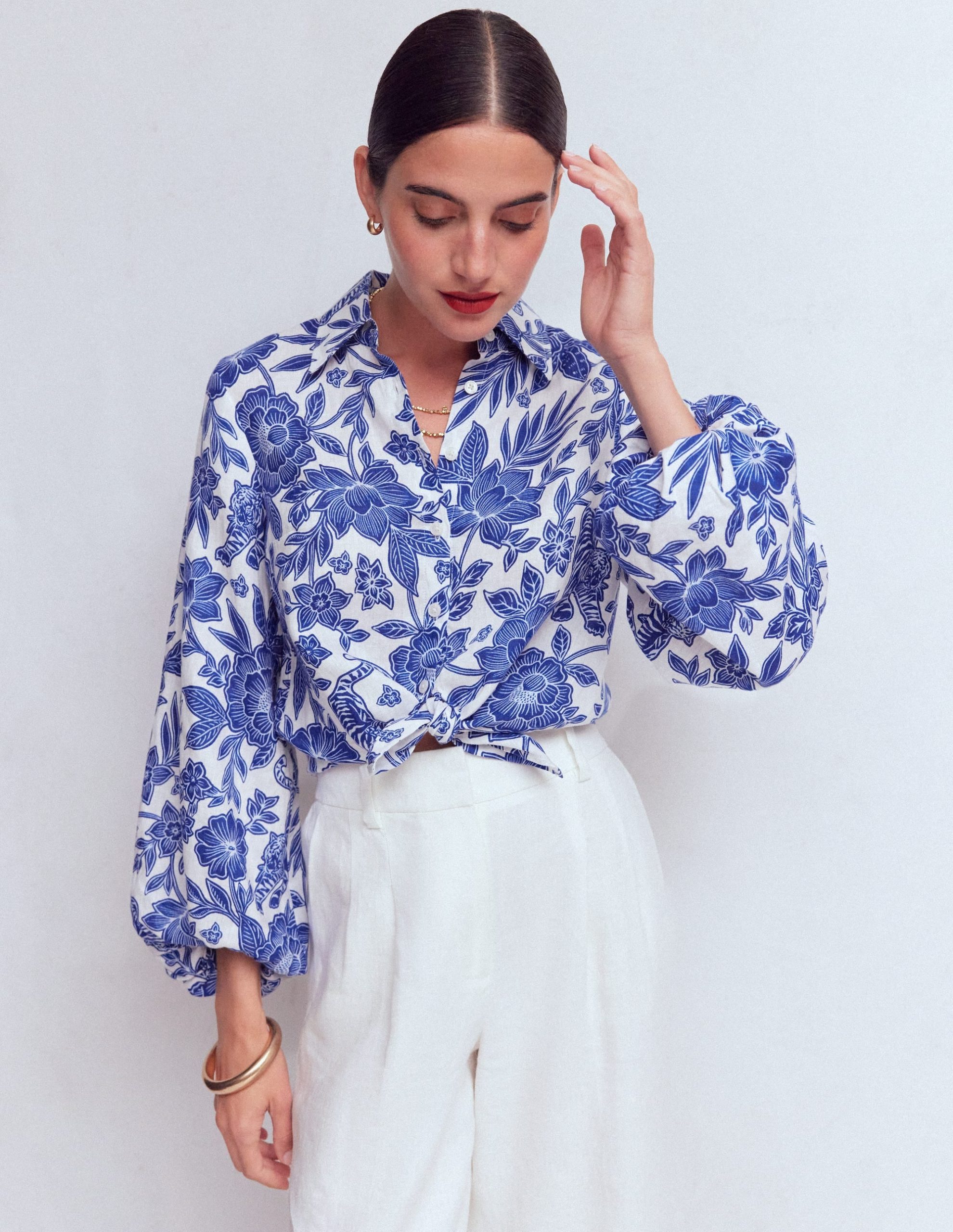Puff Sleeve Linen Shirt-Sapphire Blue. Tigers Paradise - Image 5