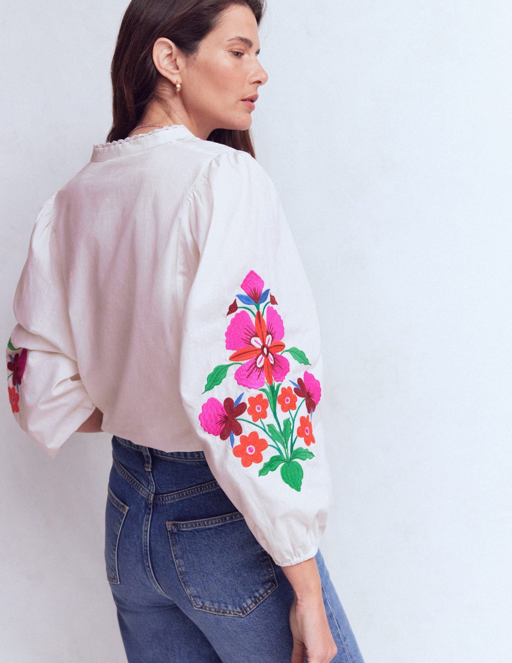 Embroidered Notch Neck Top-Placement Floral Embroidery - Image 4